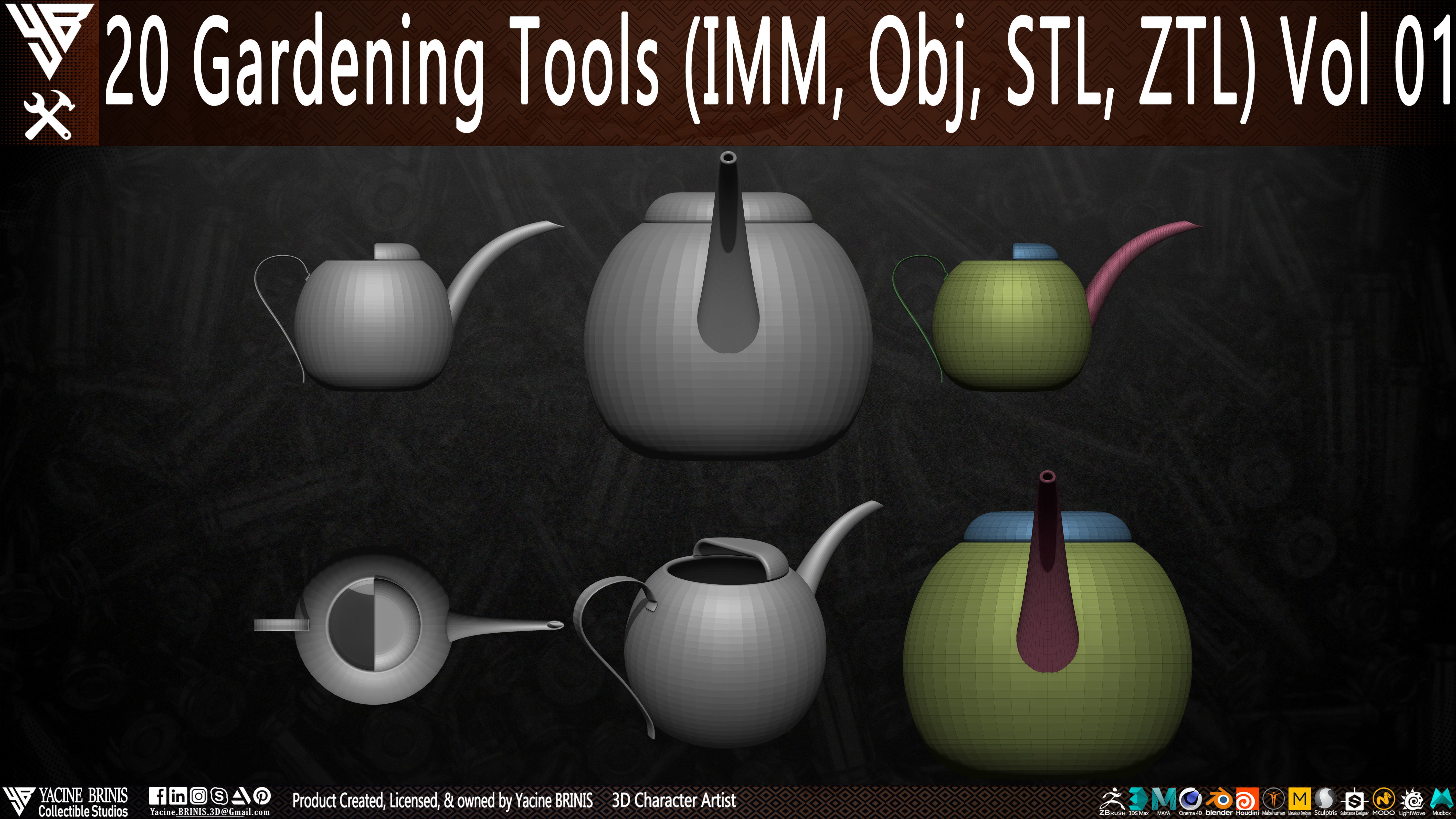 20 Gardening Tools Pack 01 Low-poly 3D model_20