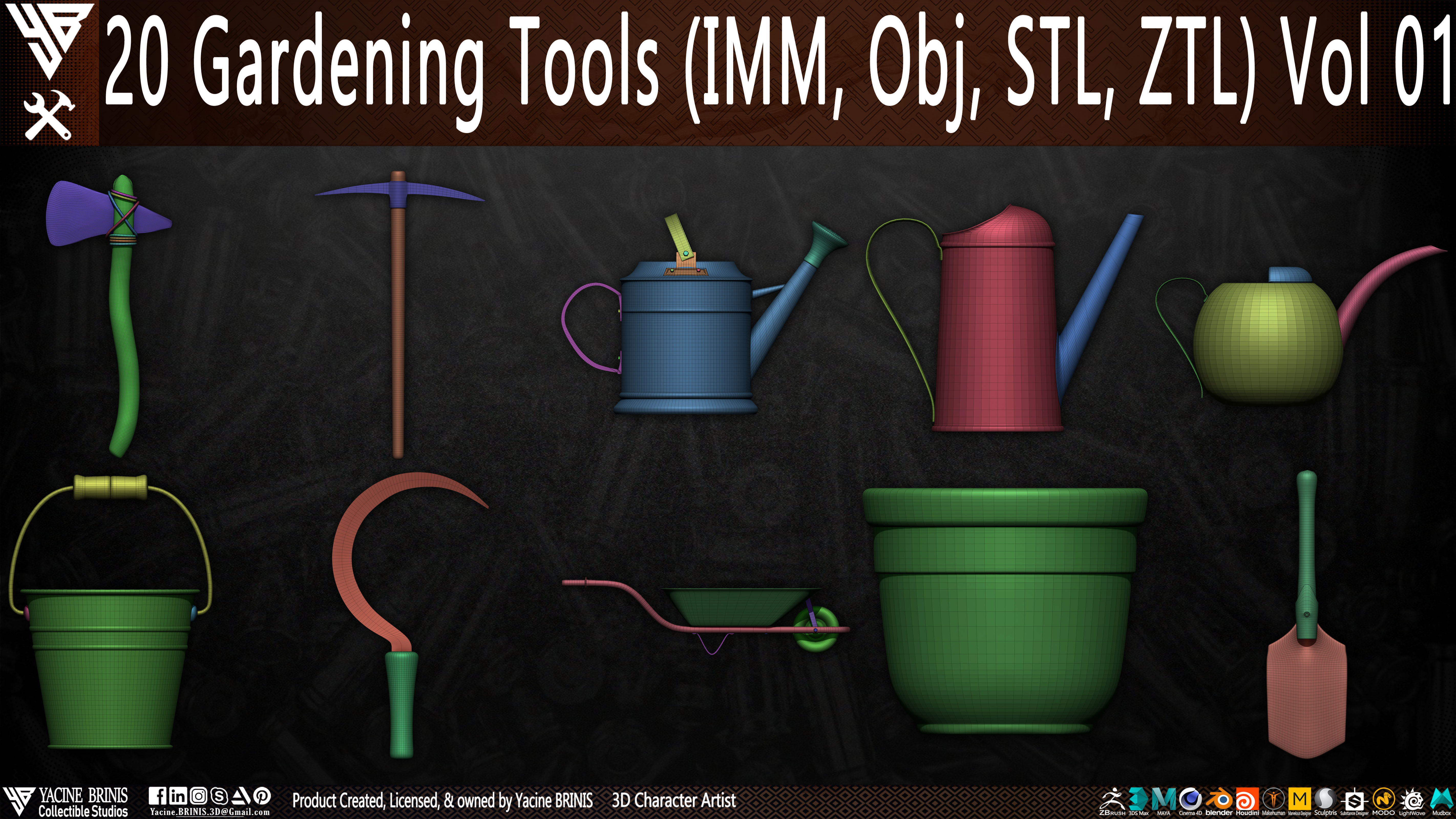 20 Gardening Tools Pack 01 Low-poly 3D model_5