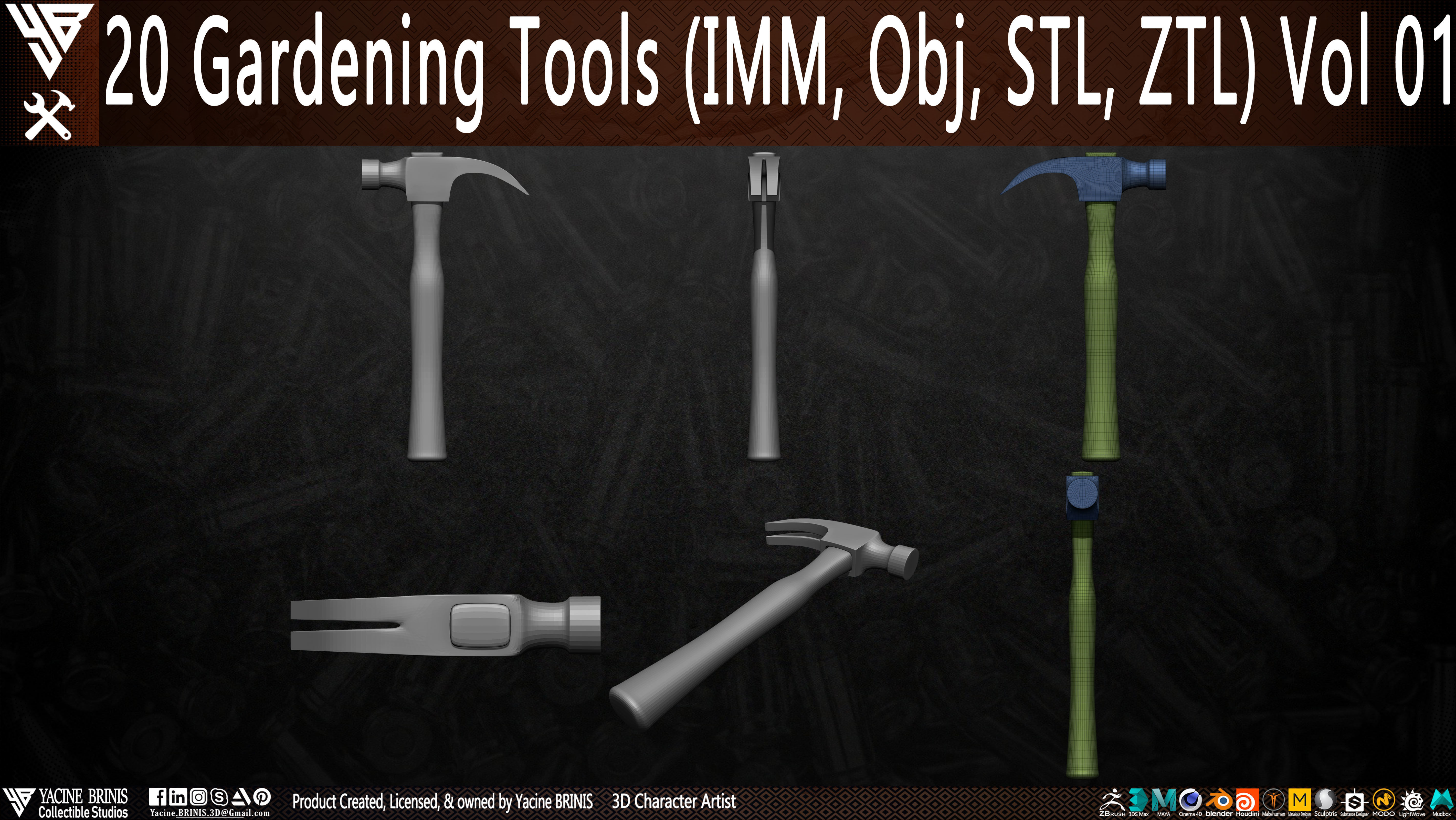 20 Gardening Tools Pack 01 Low-poly 3D model_7