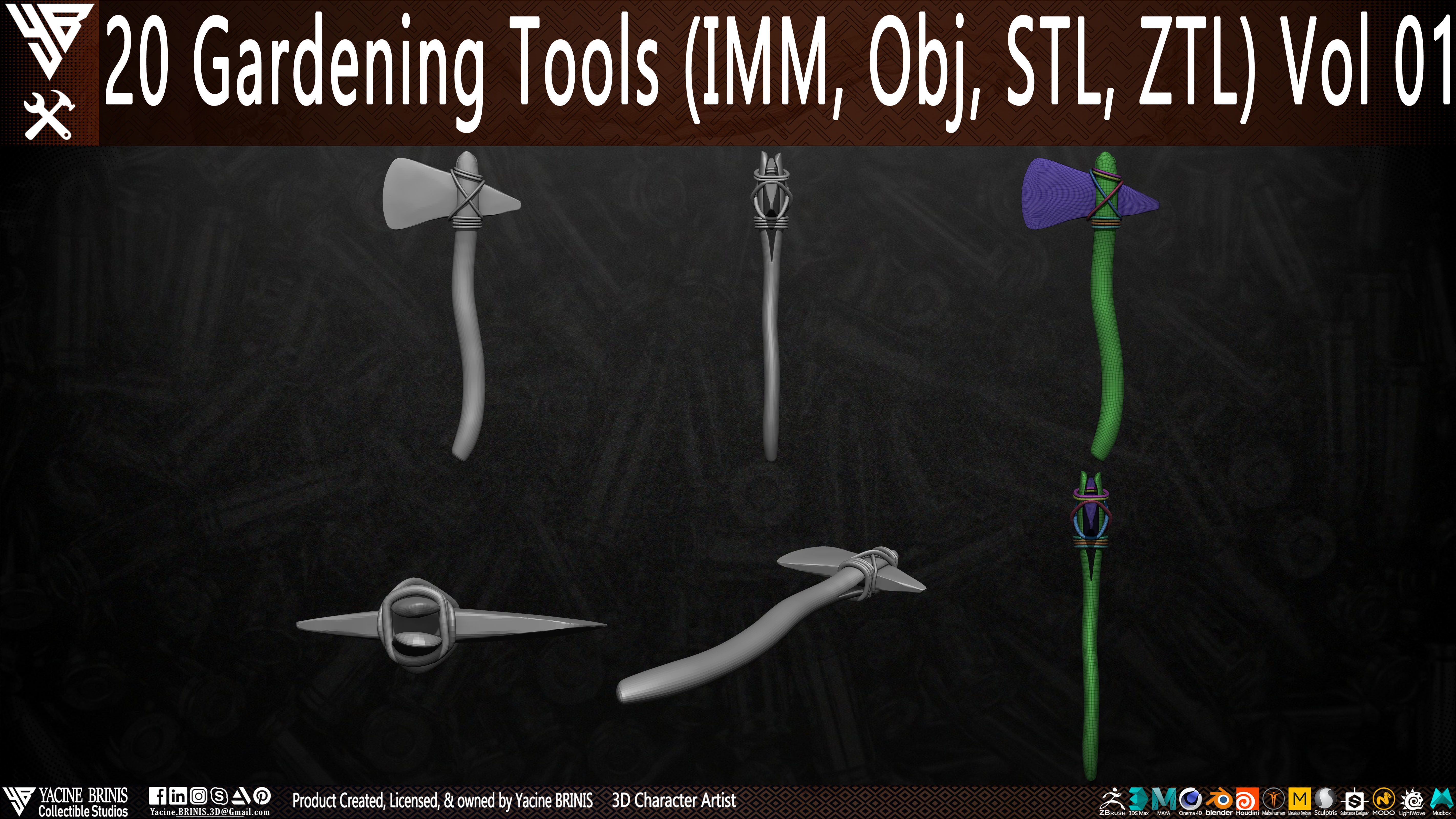 20 Gardening Tools Pack 01 Low-poly 3D model_16