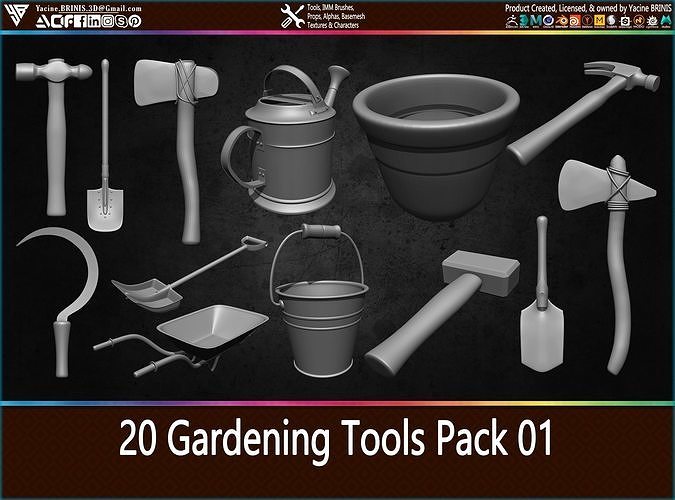 20 Gardening Tools Pack 01 Low-poly 3D model