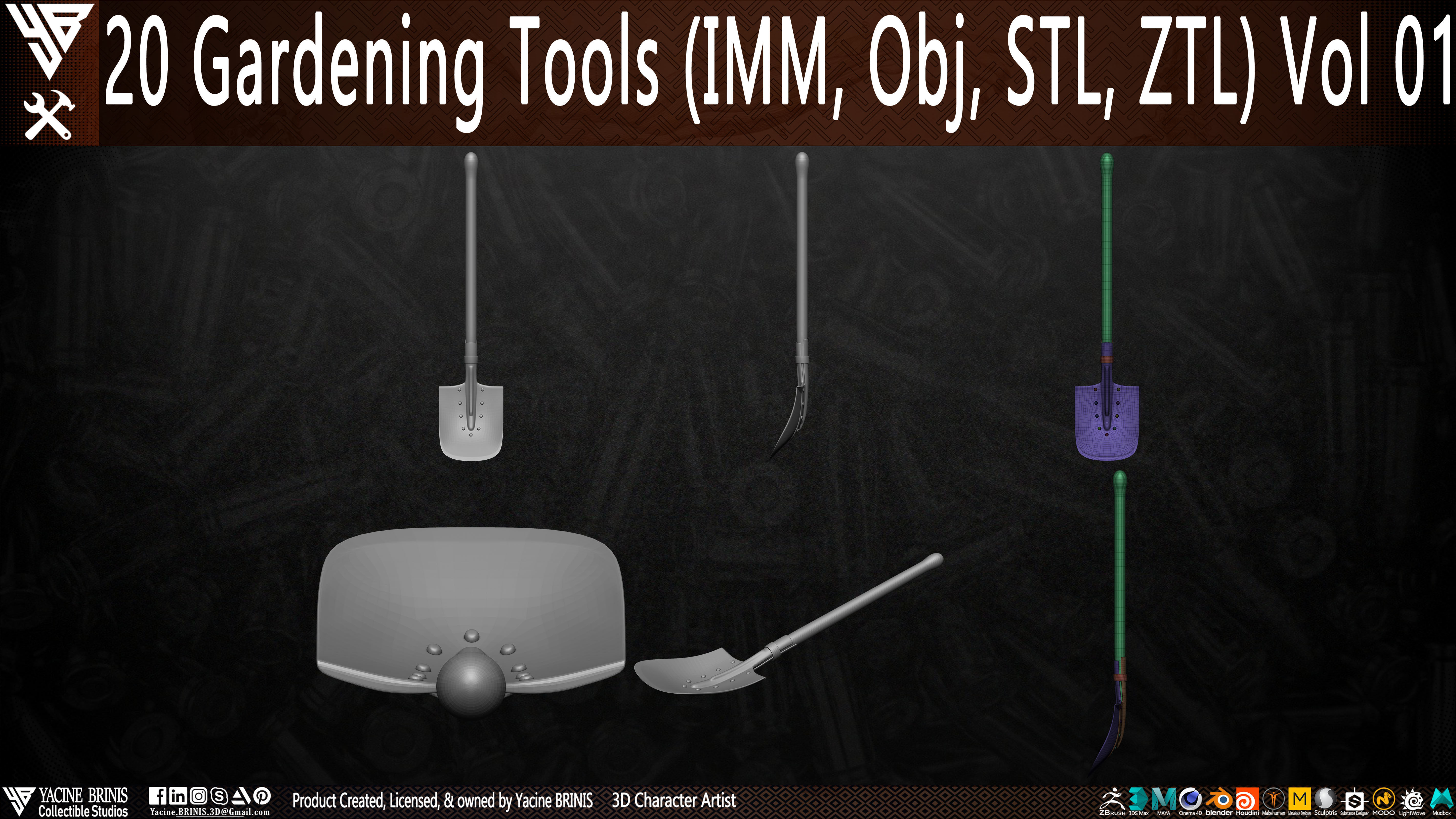 20 Gardening Tools Pack 01 Low-poly 3D model_13