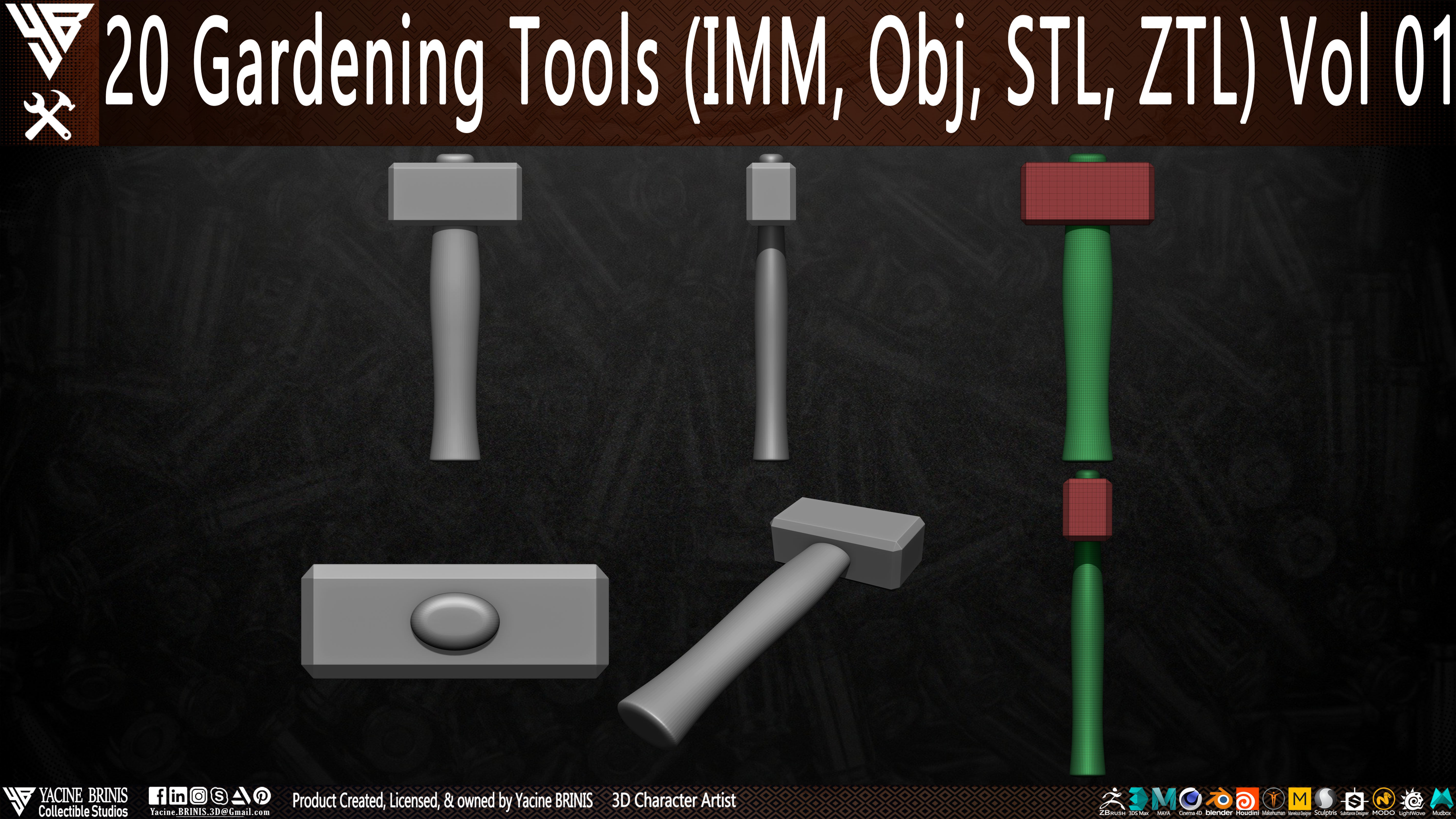 20 Gardening Tools Pack 01 Low-poly 3D model_9