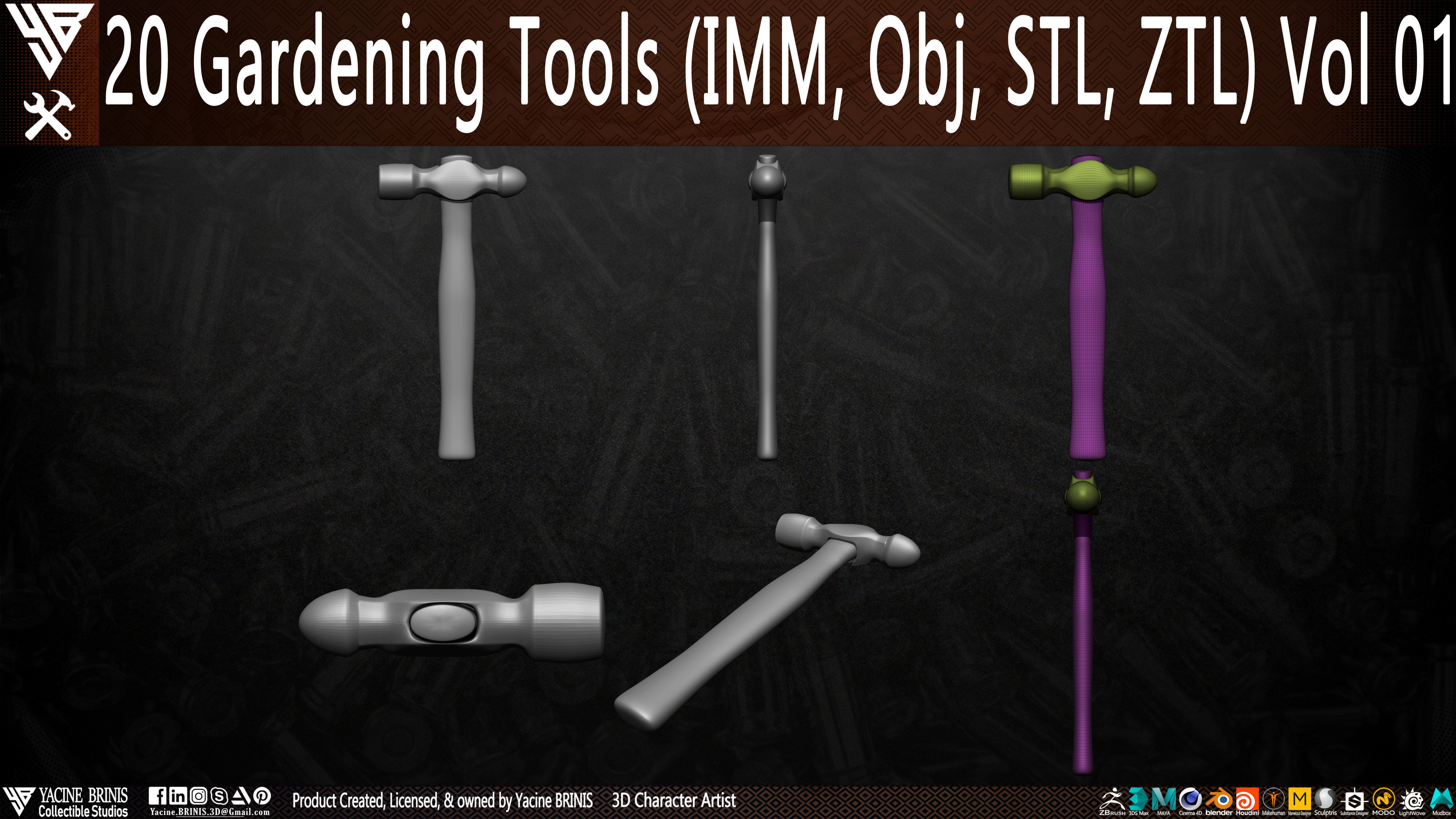 20 Gardening Tools Pack 01 Low-poly 3D model_6