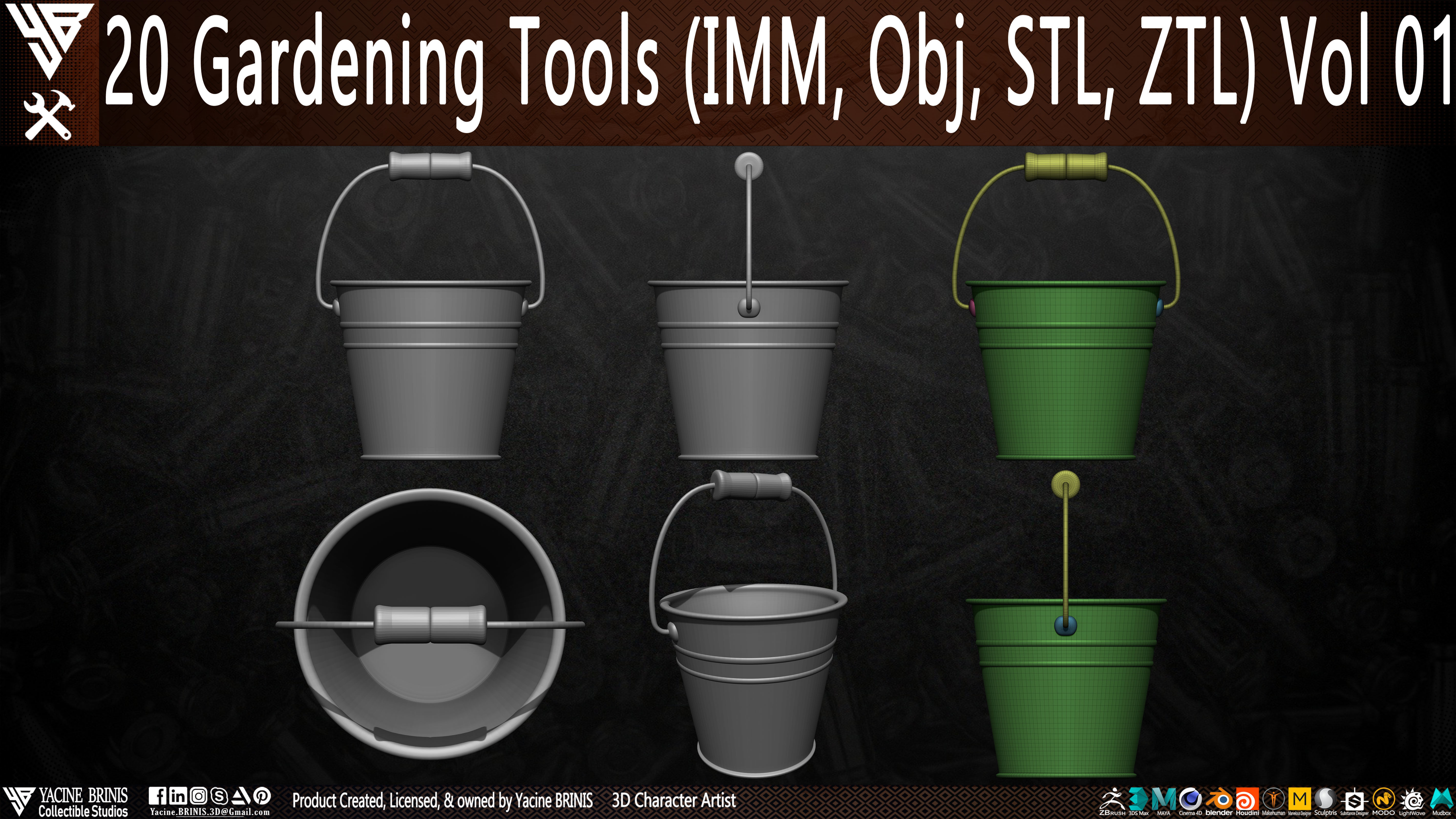 20 Gardening Tools Pack 01 Low-poly 3D model_21