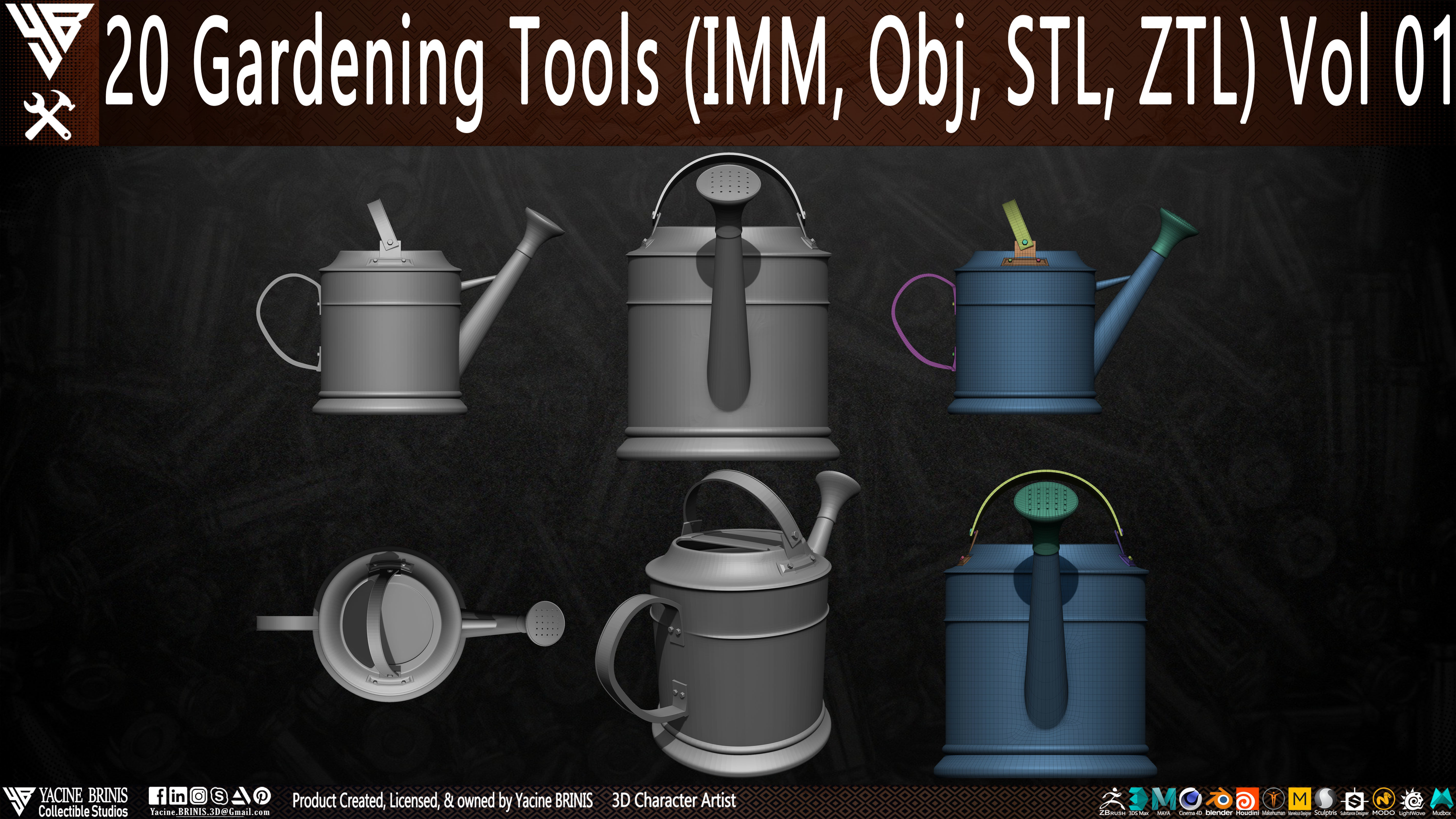 20 Gardening Tools Pack 01 Low-poly 3D model_18