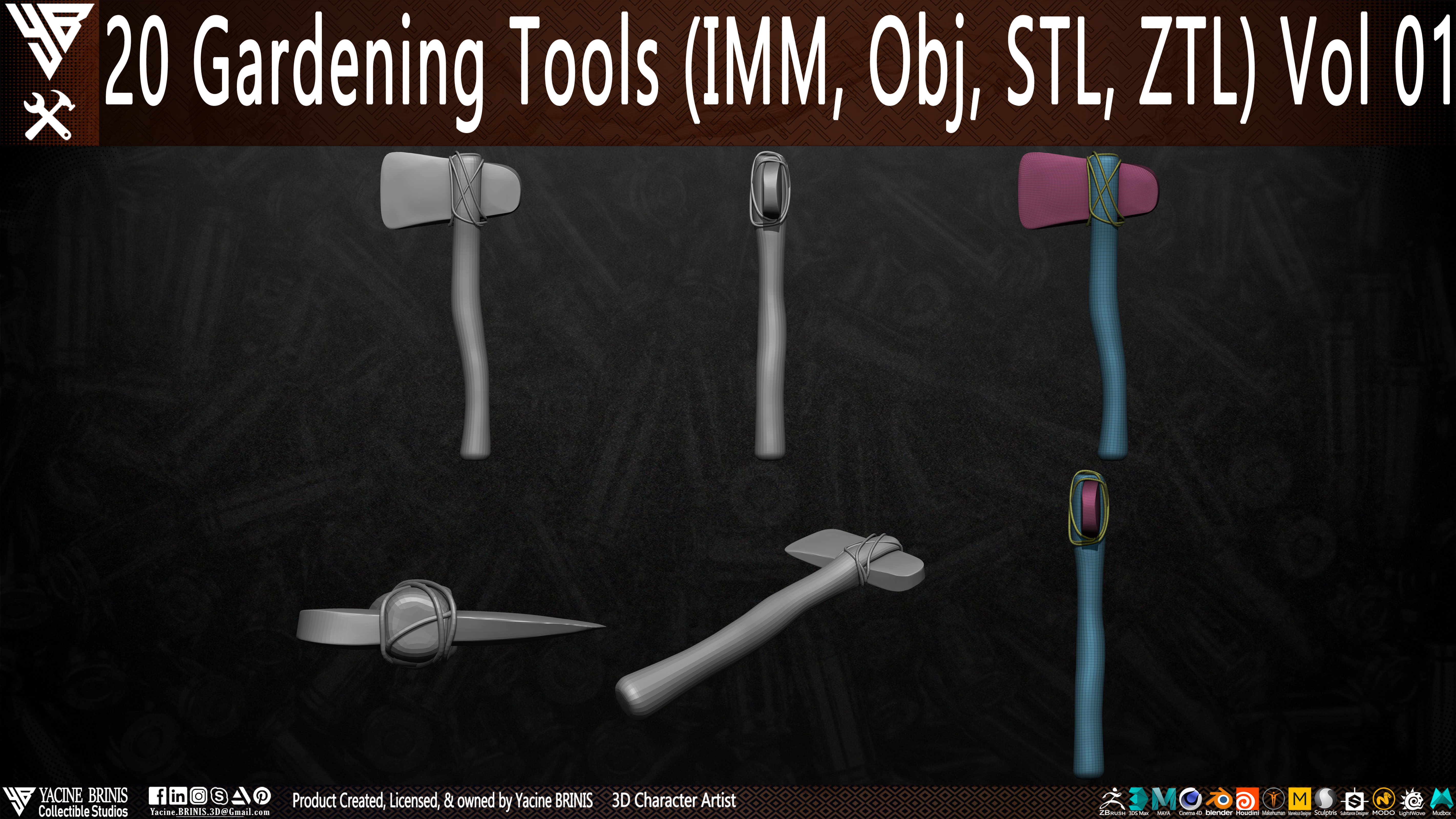 20 Gardening Tools Pack 01 Low-poly 3D model_14