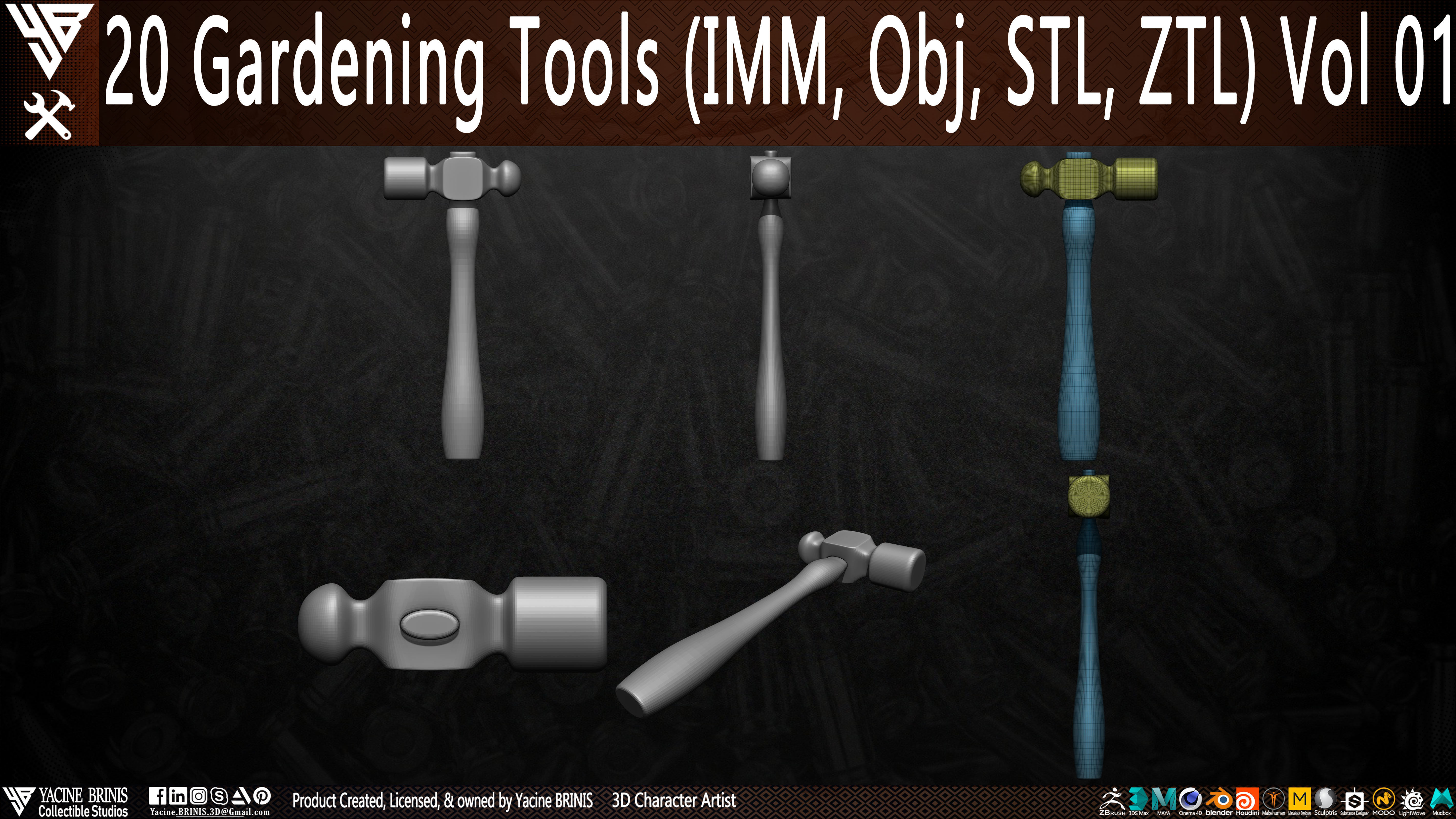 20 Gardening Tools Pack 01 Low-poly 3D model_8