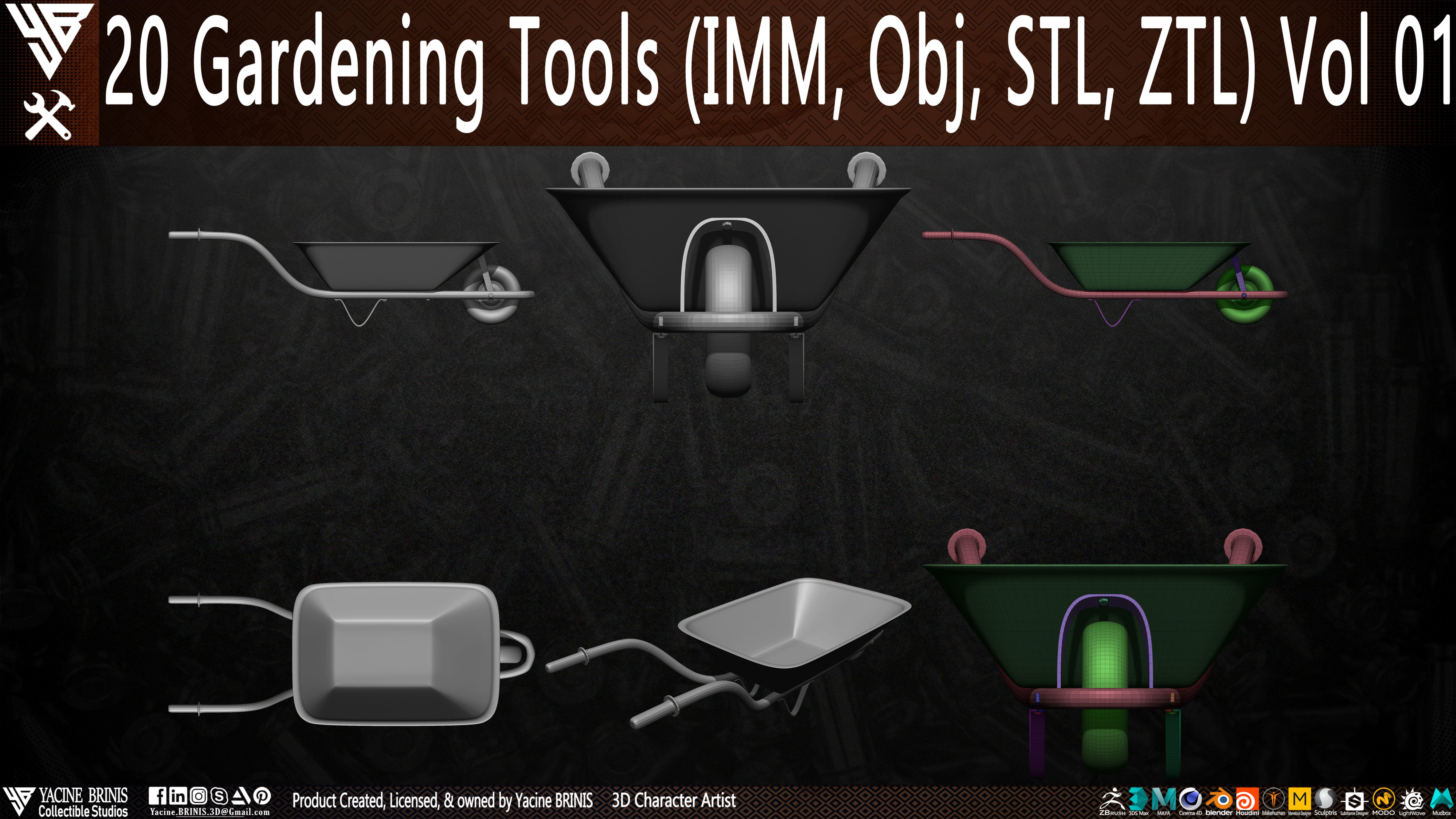 20 Gardening Tools Pack 01 Low-poly 3D model_23