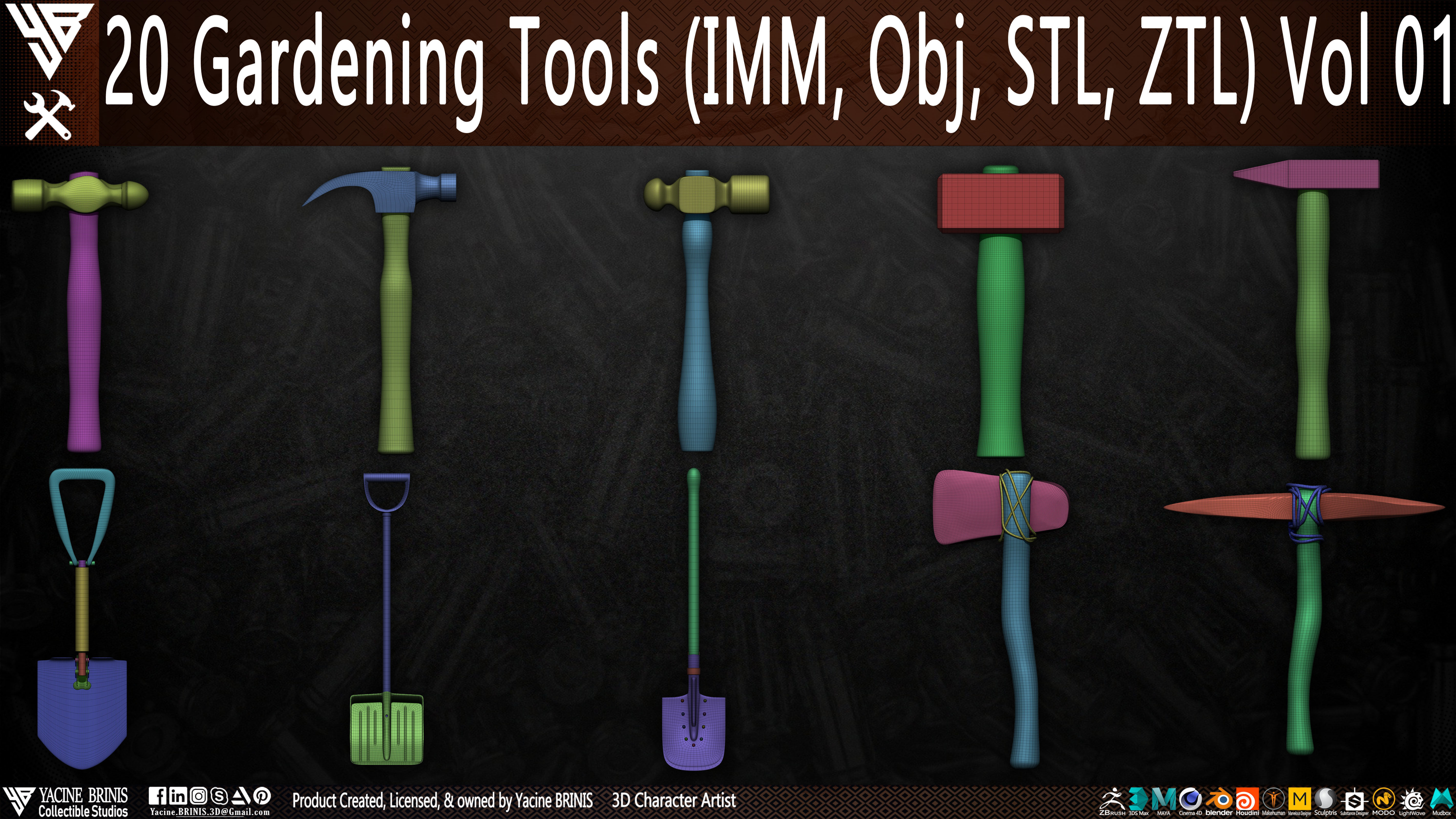 20 Gardening Tools Pack 01 Low-poly 3D model_4
