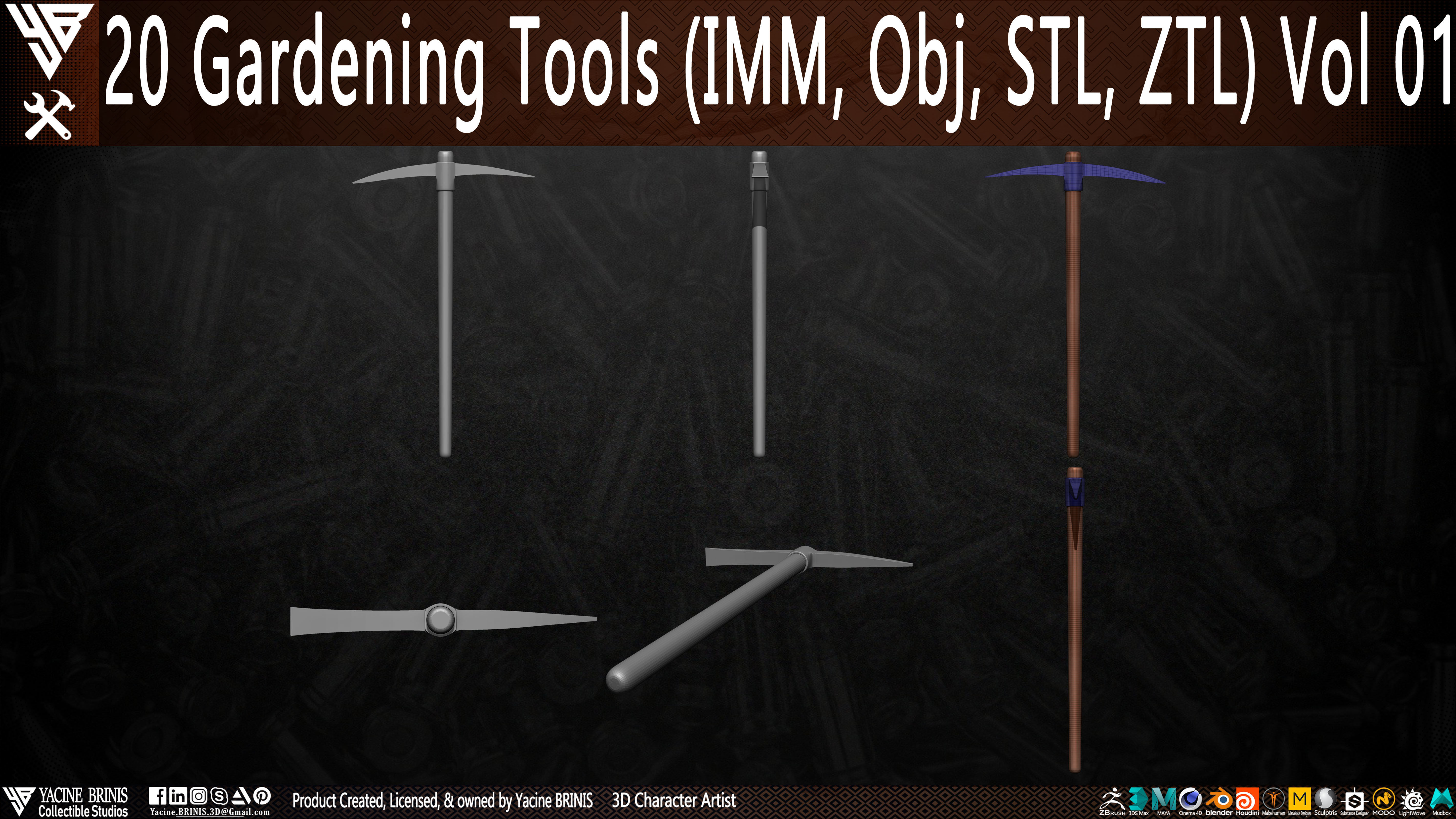 20 Gardening Tools Pack 01 Low-poly 3D model_17