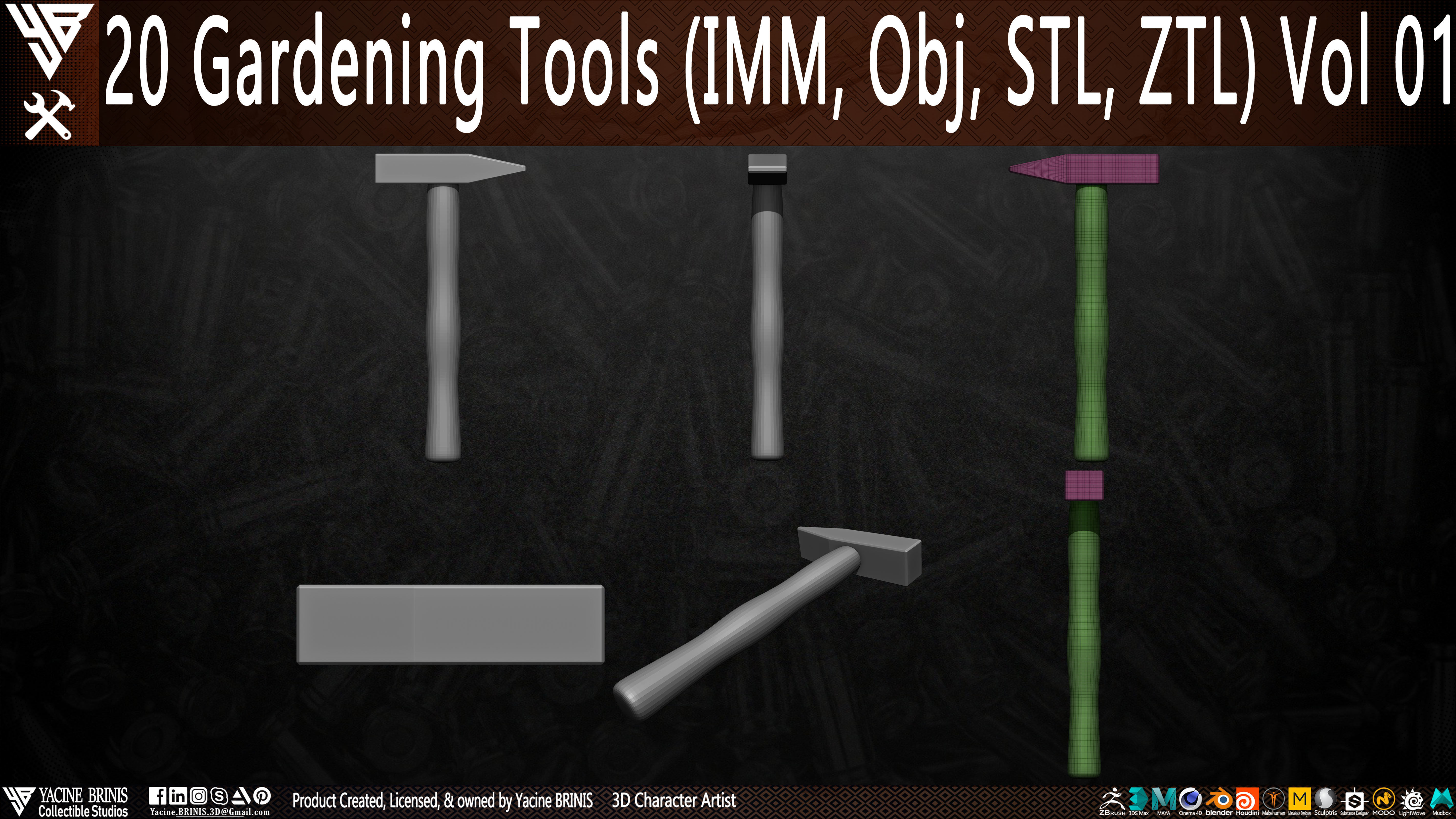 20 Gardening Tools Pack 01 Low-poly 3D model_10