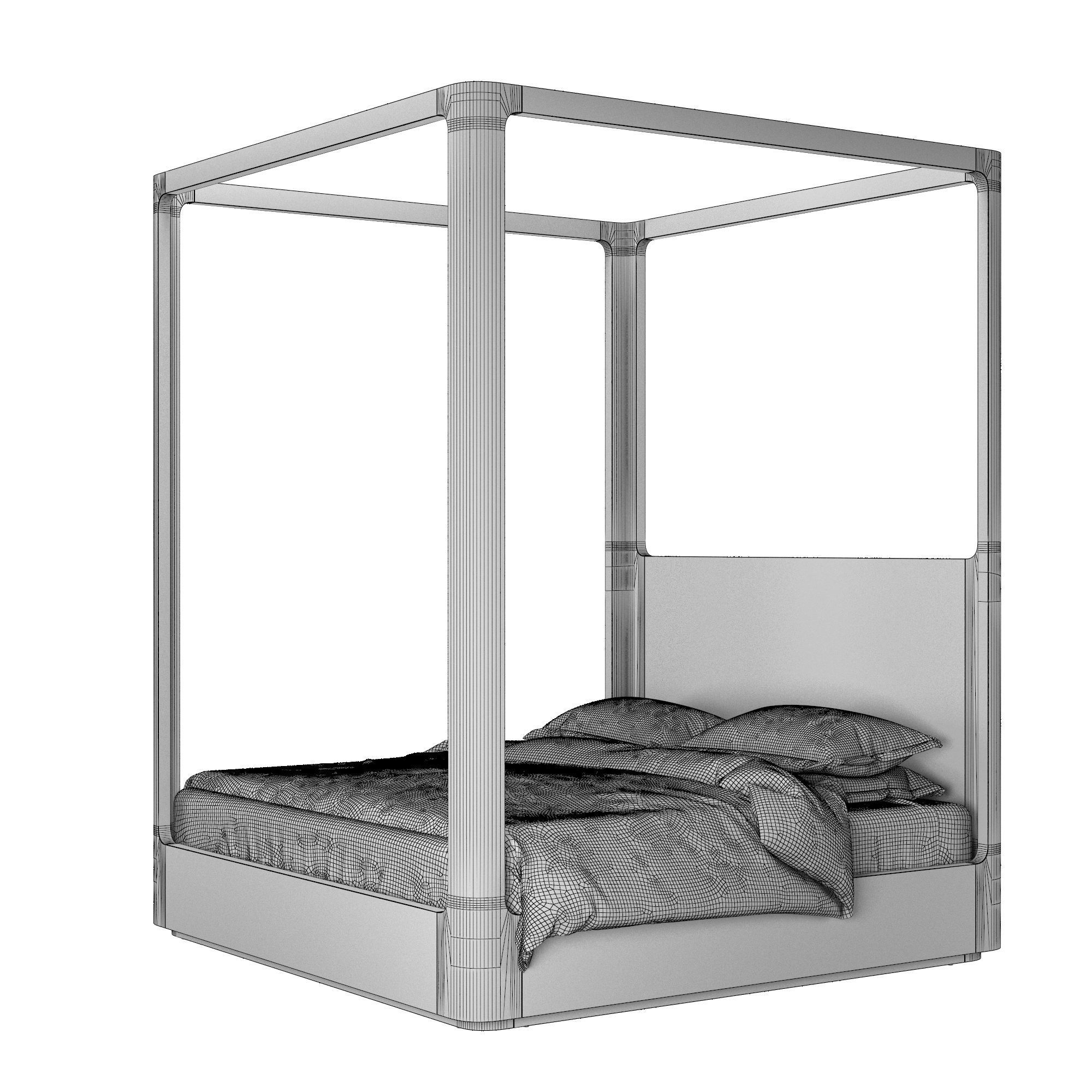 OSLO PANEL PLATFORM CANOPY BED Caramel 3D model_8