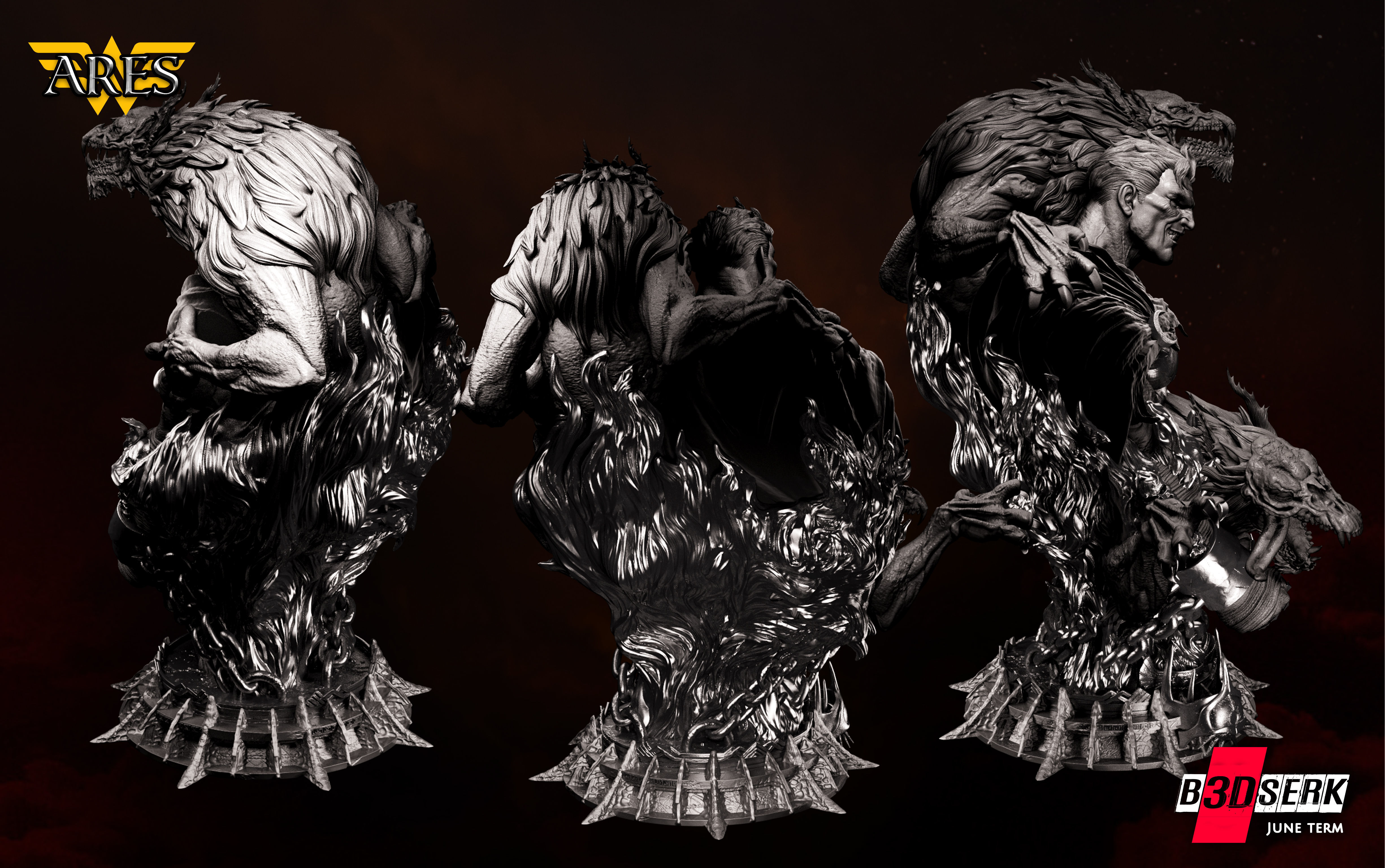 B3DSERK June term 2022 Ares Bust ready for printing 3D 3D print model_1