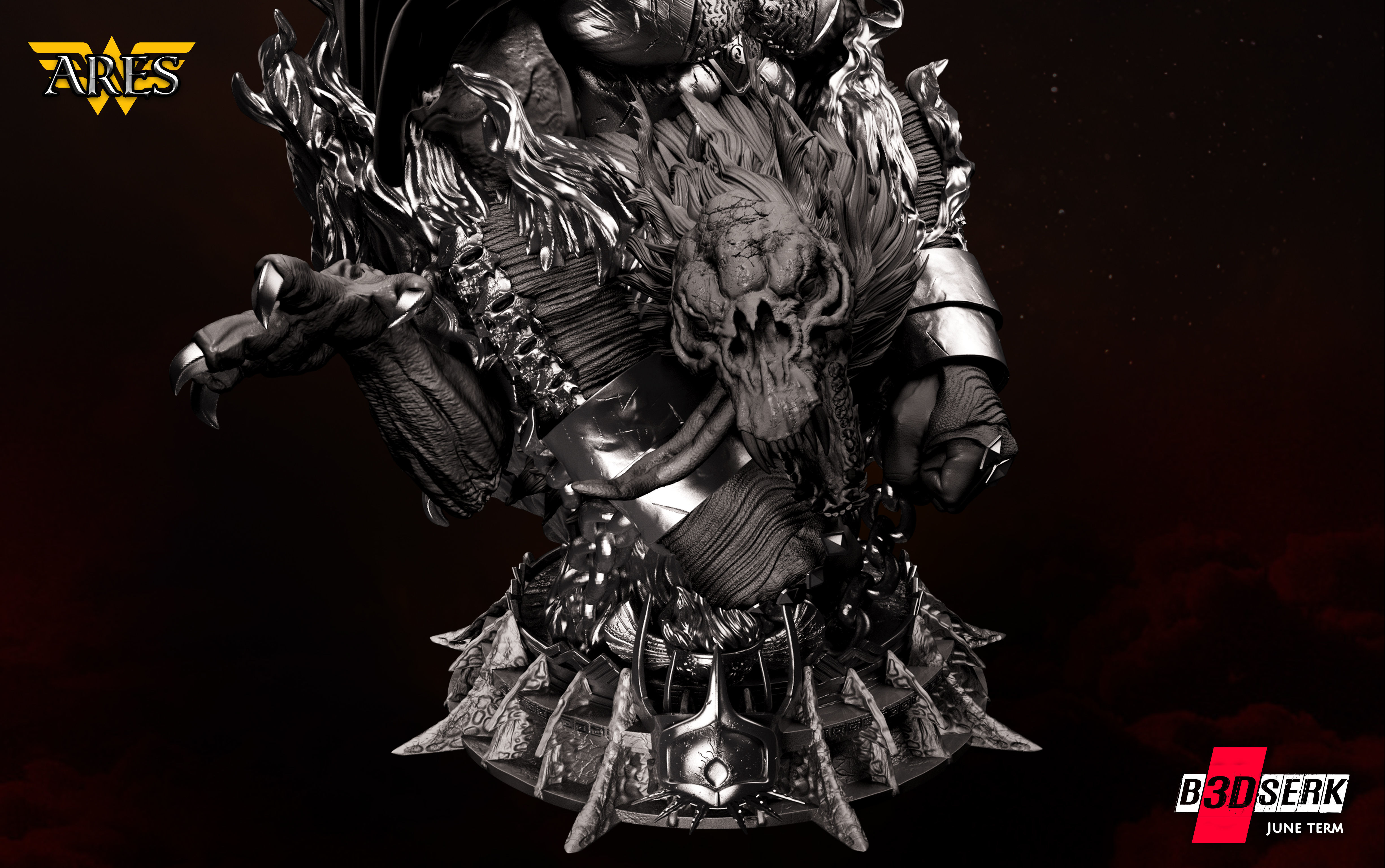 B3DSERK June term 2022 Ares Bust ready for printing 3D 3D print model_3