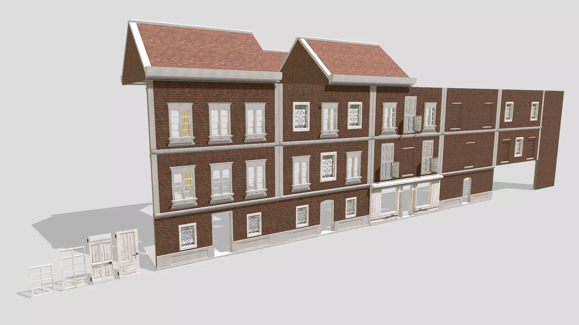 Modular Georgian Walls - Houses Low-poly 3D model_0