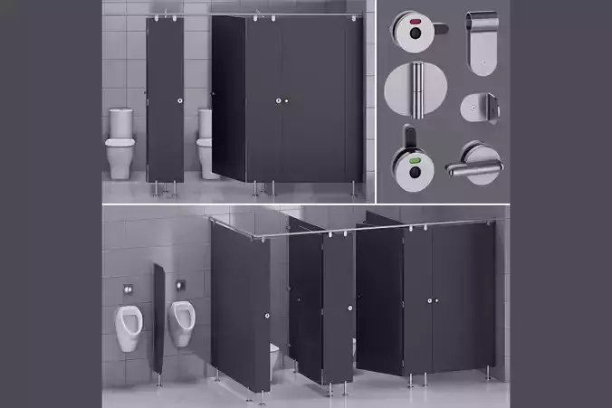 Sanitary partitions for public toilets FunderMax 1 3D model