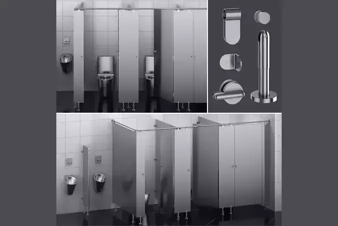 Sanitary partitions for public toilets FunderMax 2 3D model