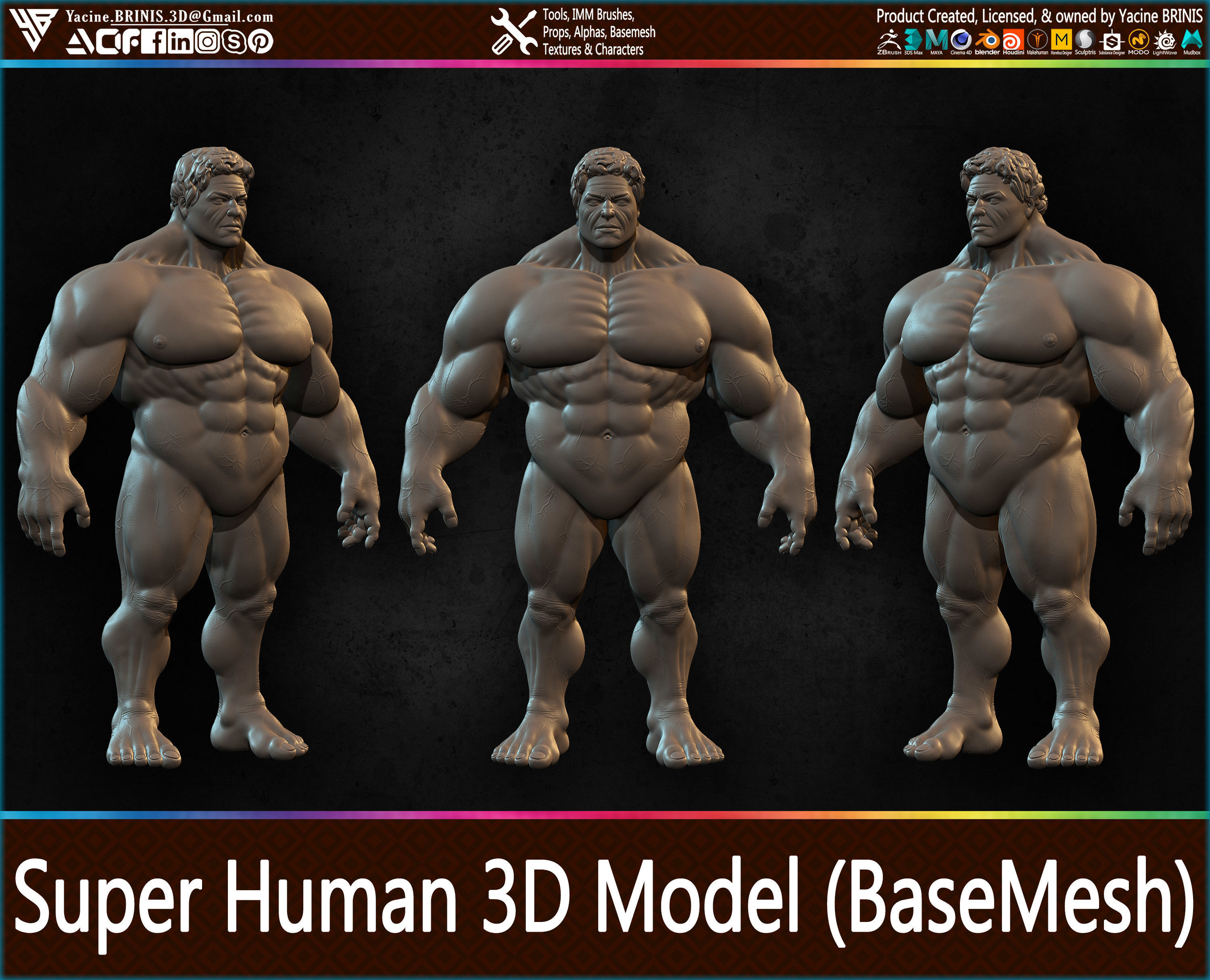 Super Human Base-mesh 3D Model Low-poly 3D model_22