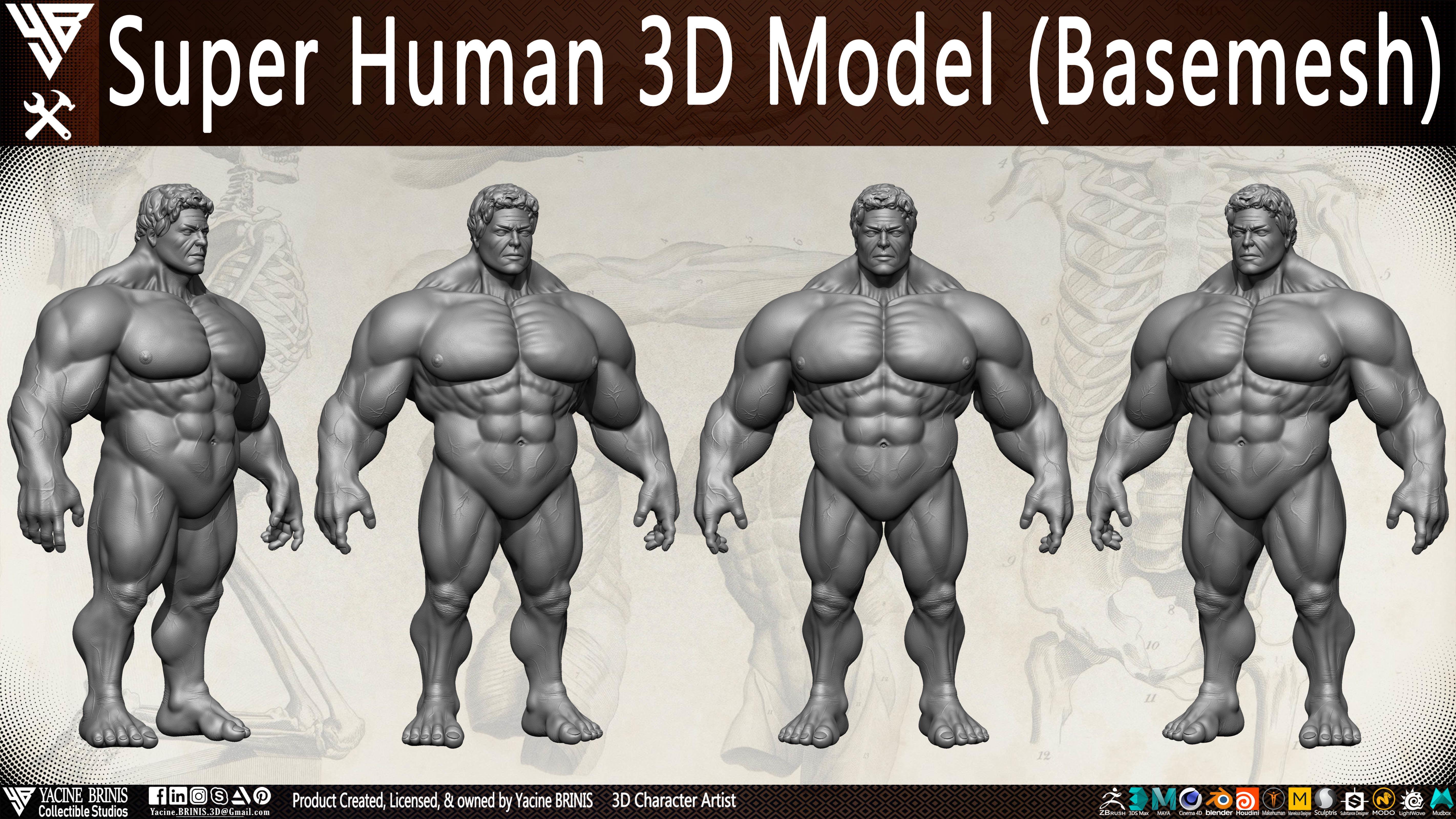 Super Human Base-mesh 3D Model Low-poly 3D model_11