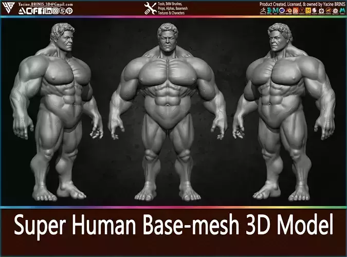 Super Human Base-mesh 3D Model Low-poly 3D model