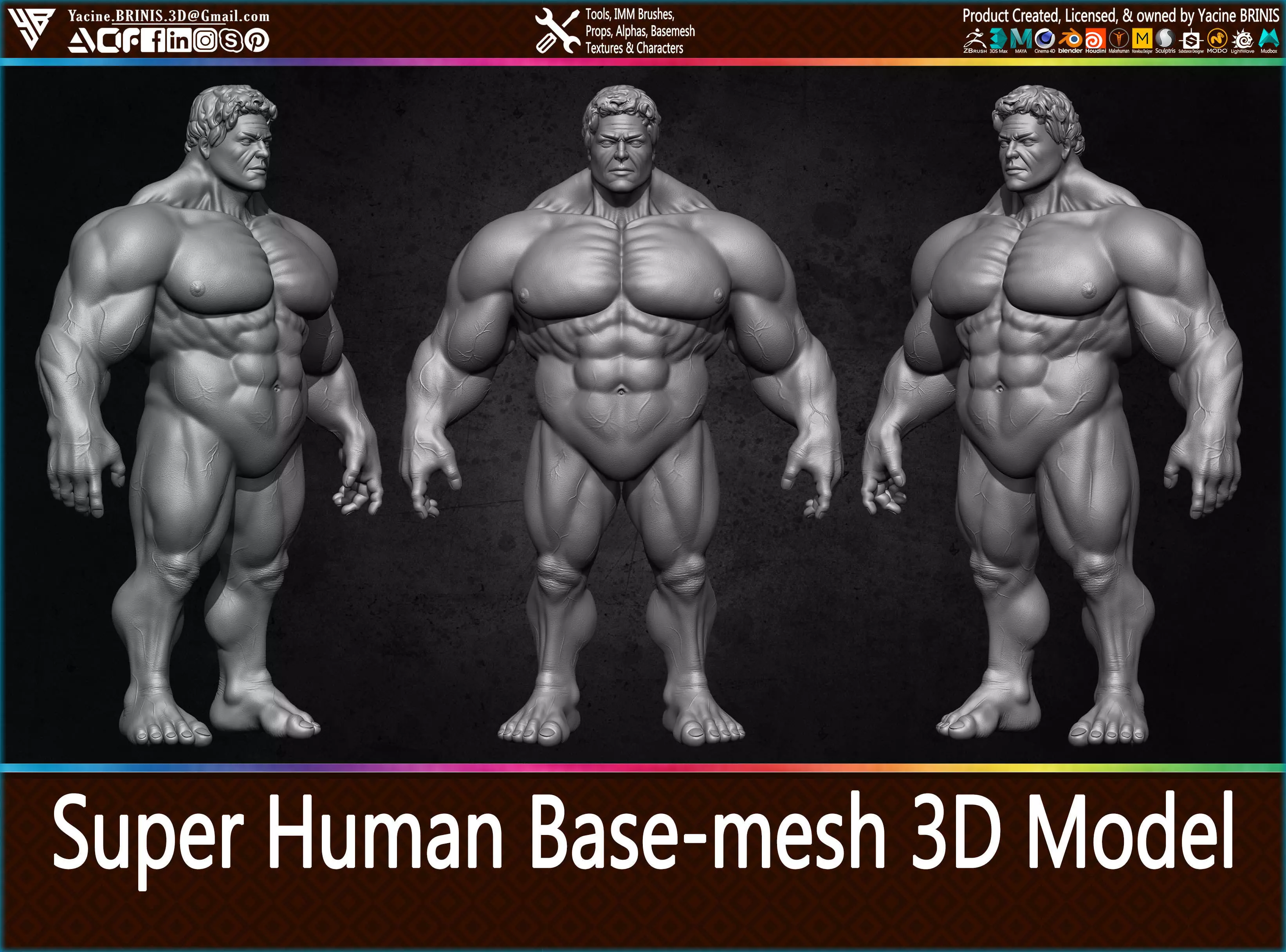 Super Human Base-mesh 3D Model Low-poly 3D model_0
