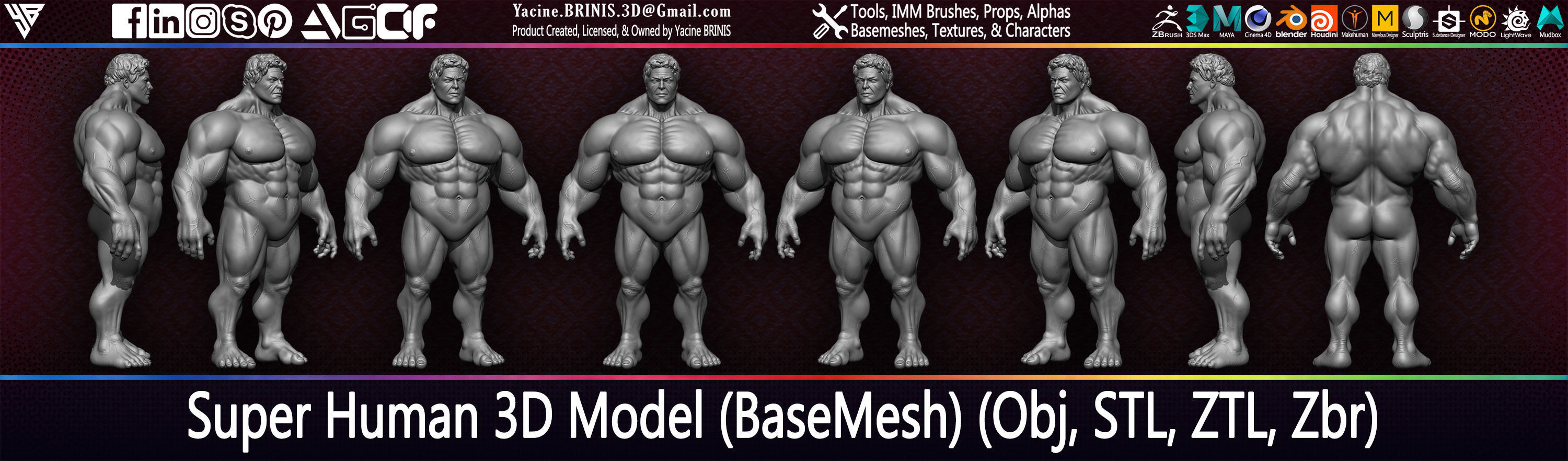 Super Human Base-mesh 3D Model Low-poly 3D model_23