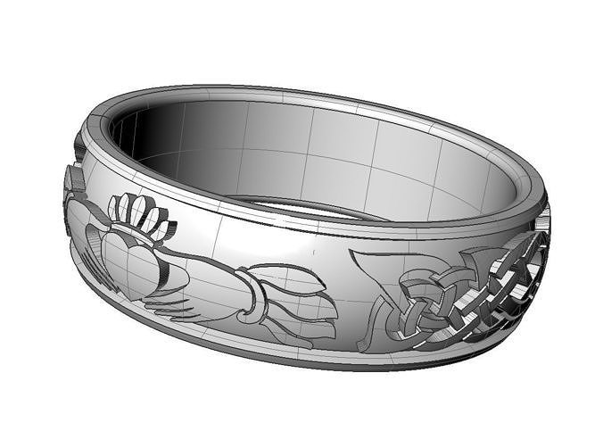 Claddagh ring with braided celtic style ornament 3D print model
