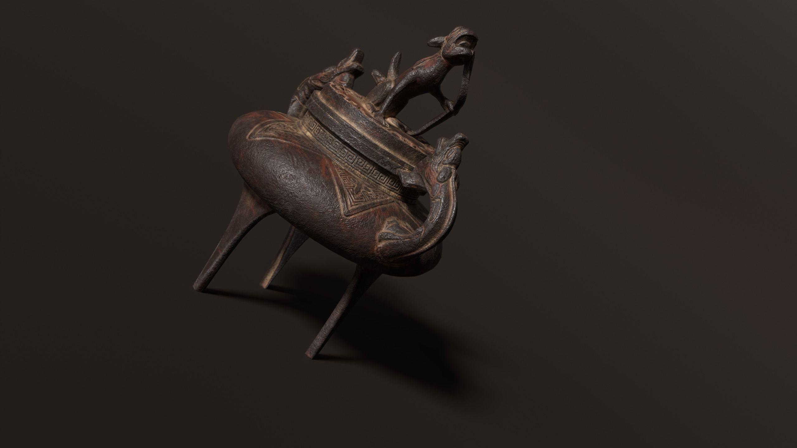 3D Antique Chinese Incense Burner Low-poly 3D model_3