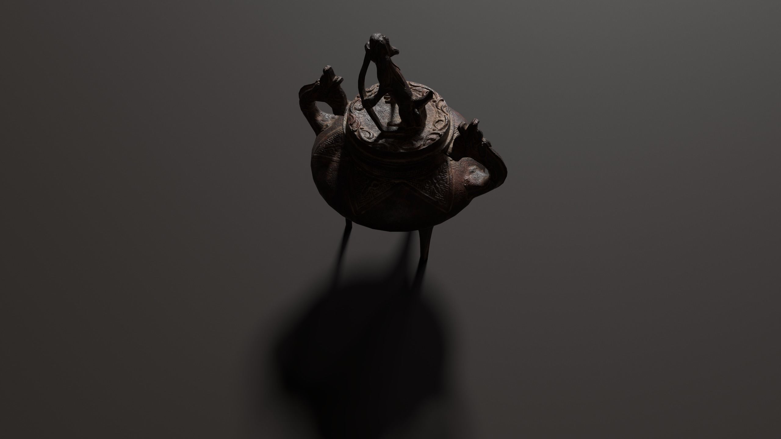 3D Antique Chinese Incense Burner Low-poly 3D model_6