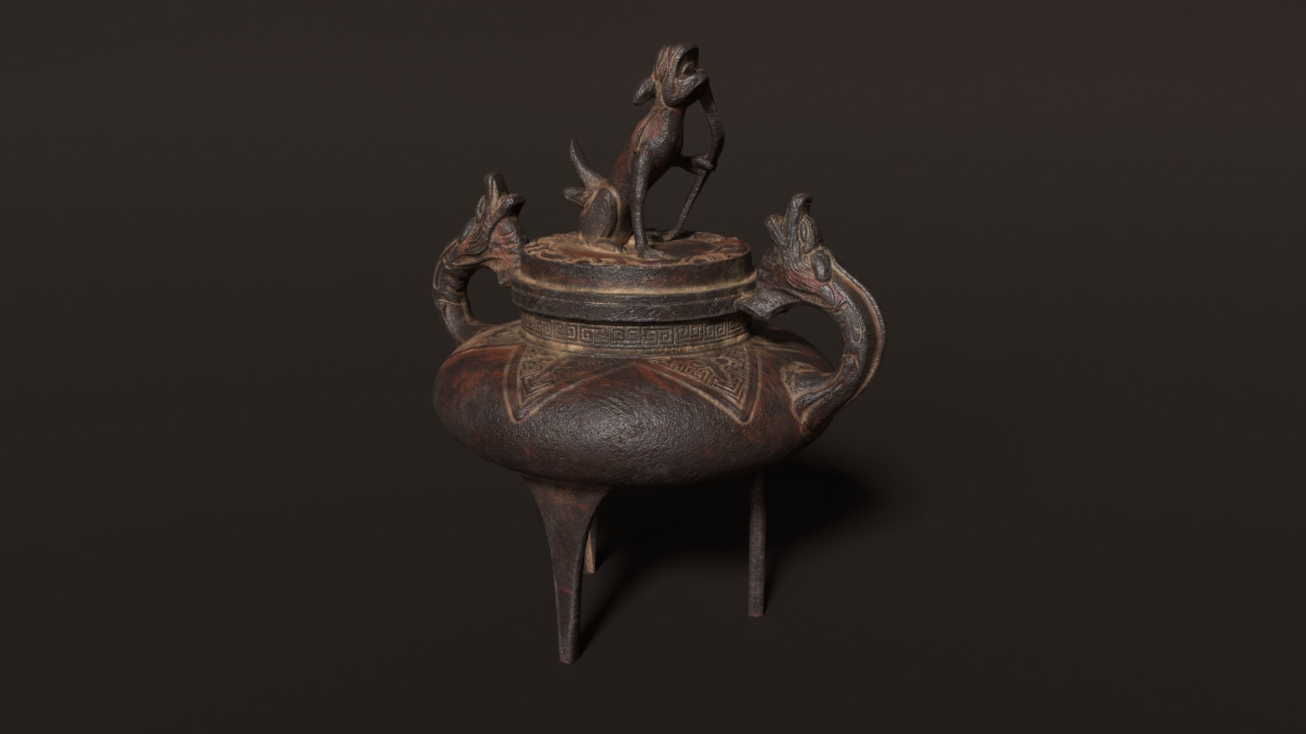 3D Antique Chinese Incense Burner Low-poly 3D model_1