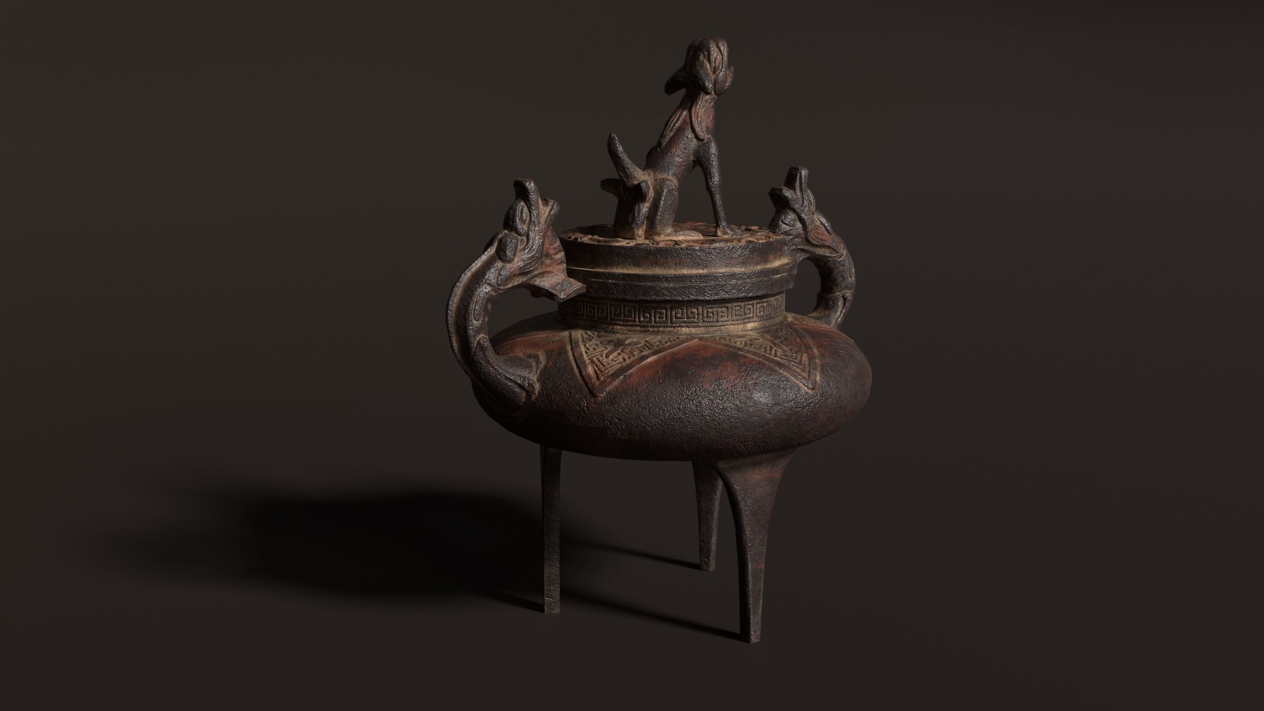 3D Antique Chinese Incense Burner Low-poly 3D model_4