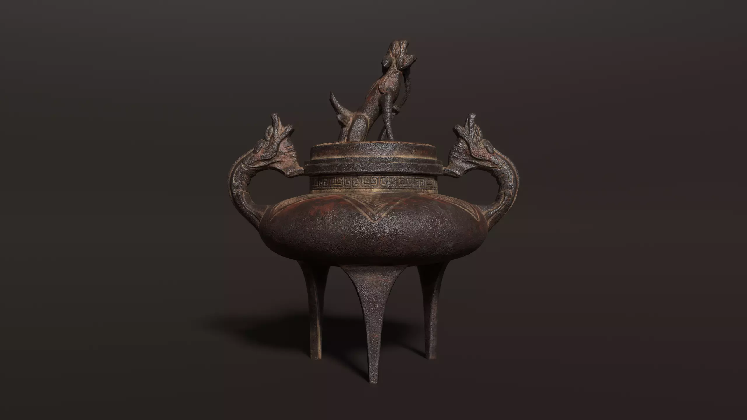 3D Antique Chinese Incense Burner Low-poly 3D model_0