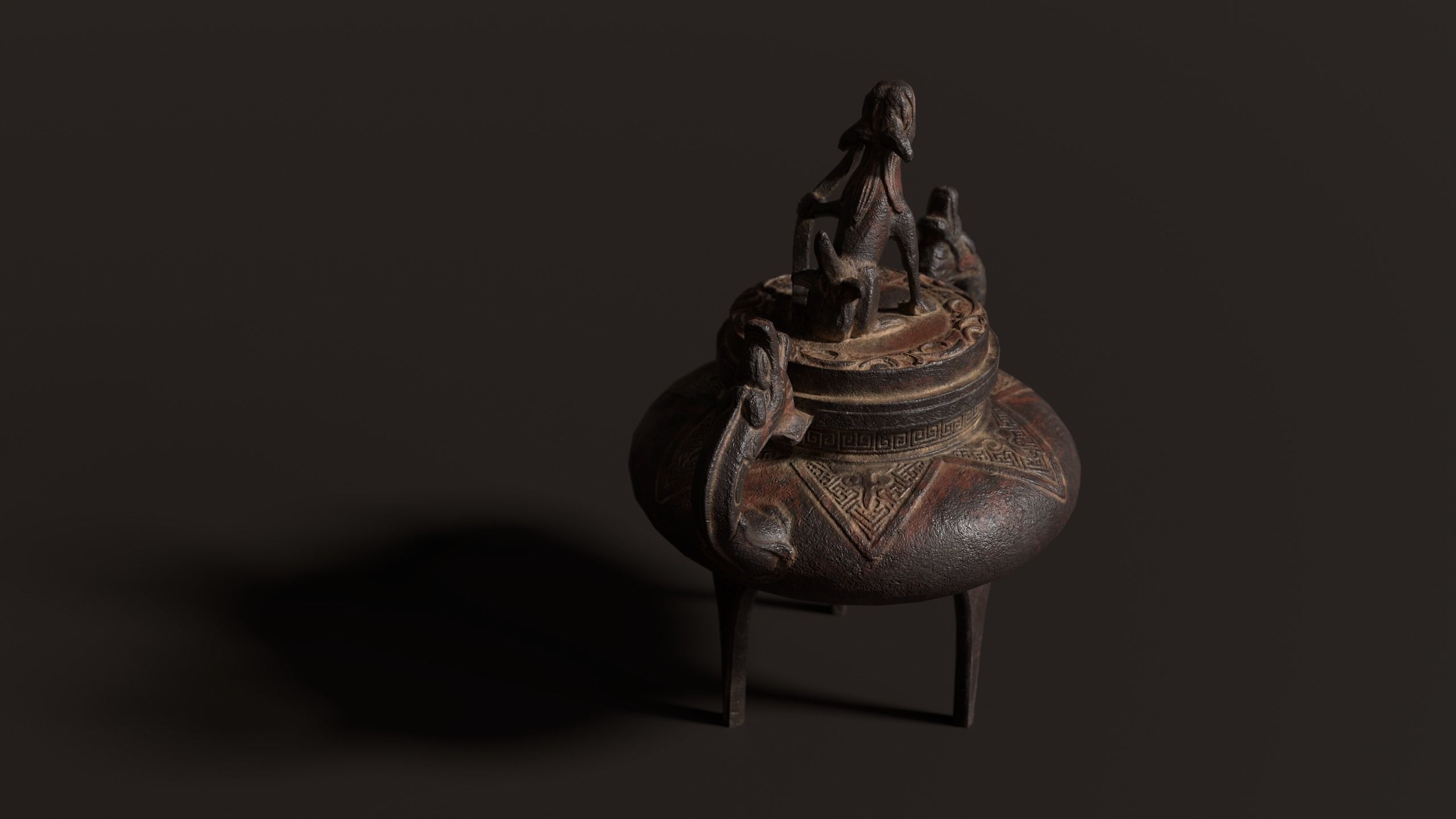 3D Antique Chinese Incense Burner Low-poly 3D model_2