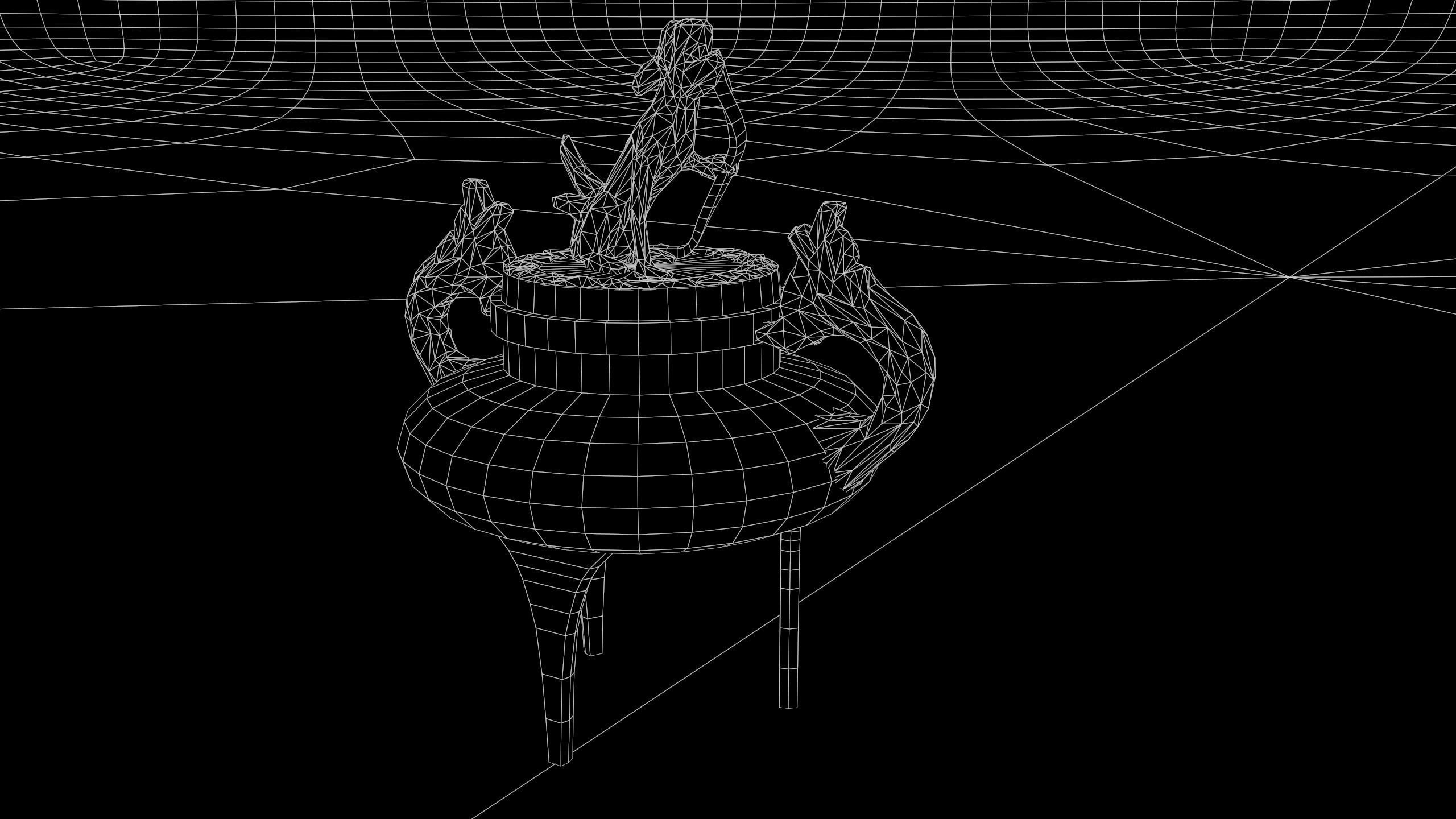 3D Antique Chinese Incense Burner Low-poly 3D model_7