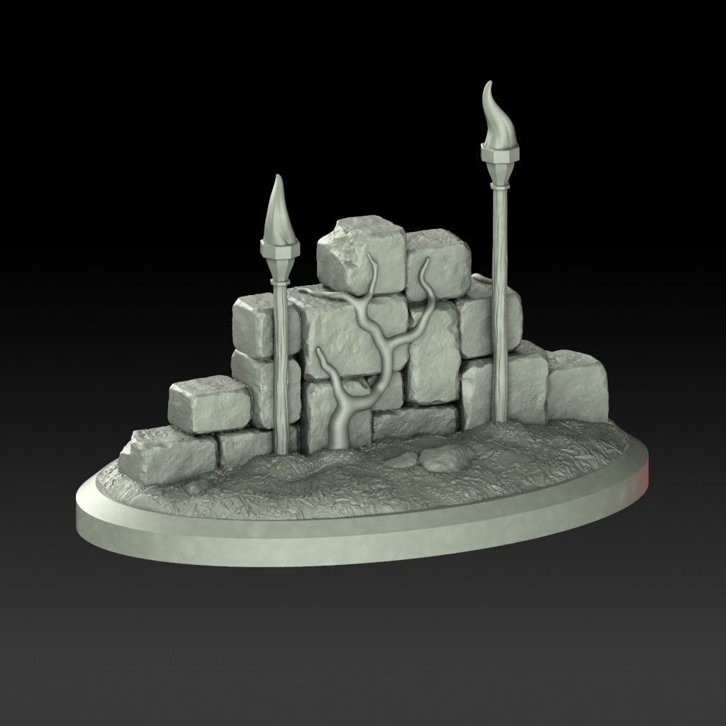 Wall Ruins Terrain Piece  3D print model_1