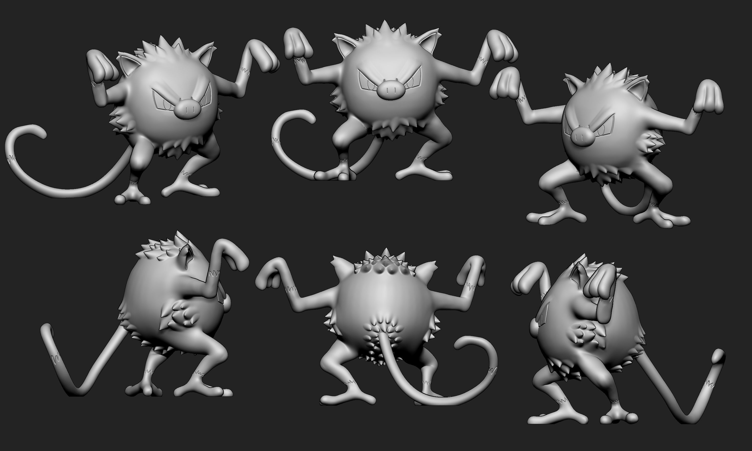 Pokemon - Mankey and Primeape with 2 poses each 3D print model_10