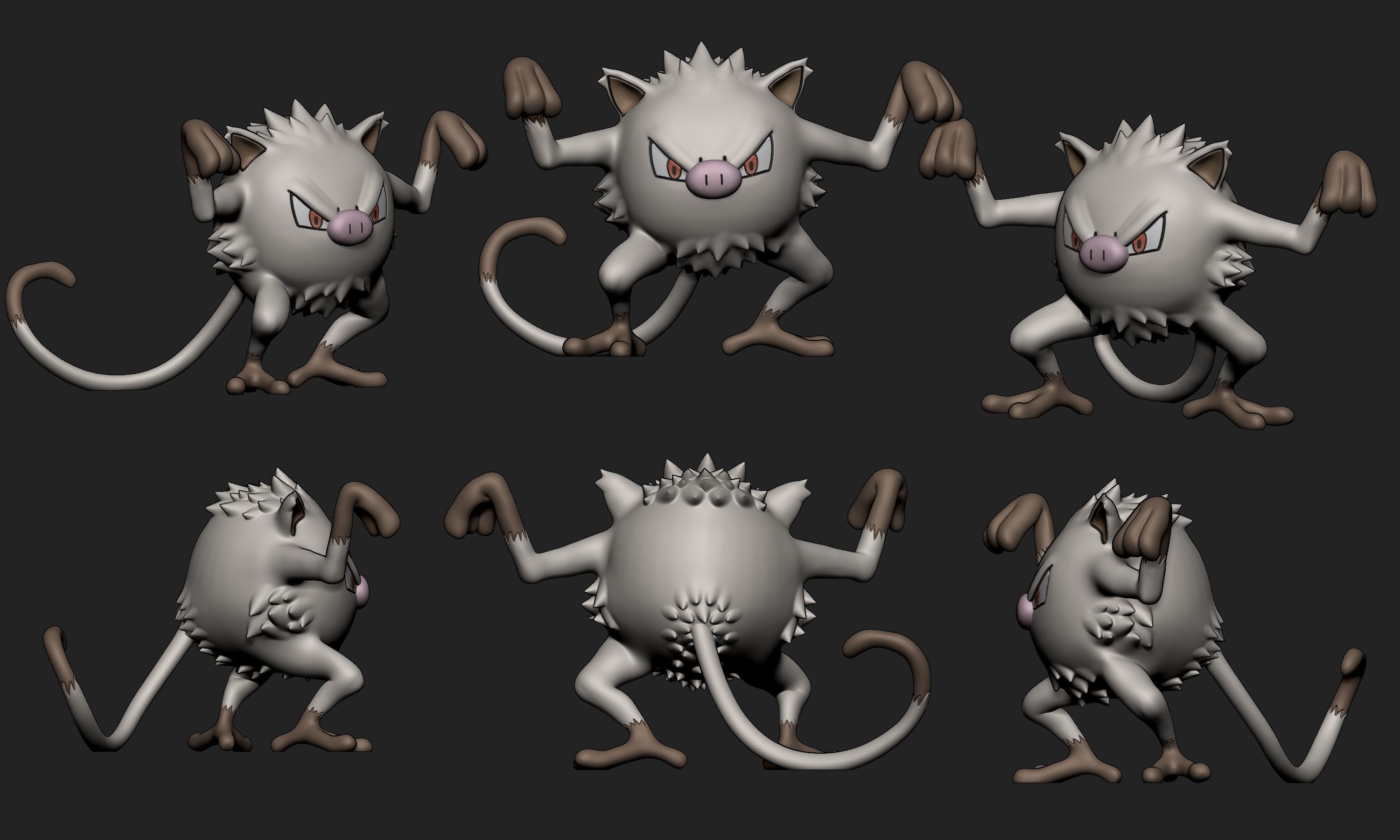 Pokemon - Mankey and Primeape with 2 poses each 3D print model_8