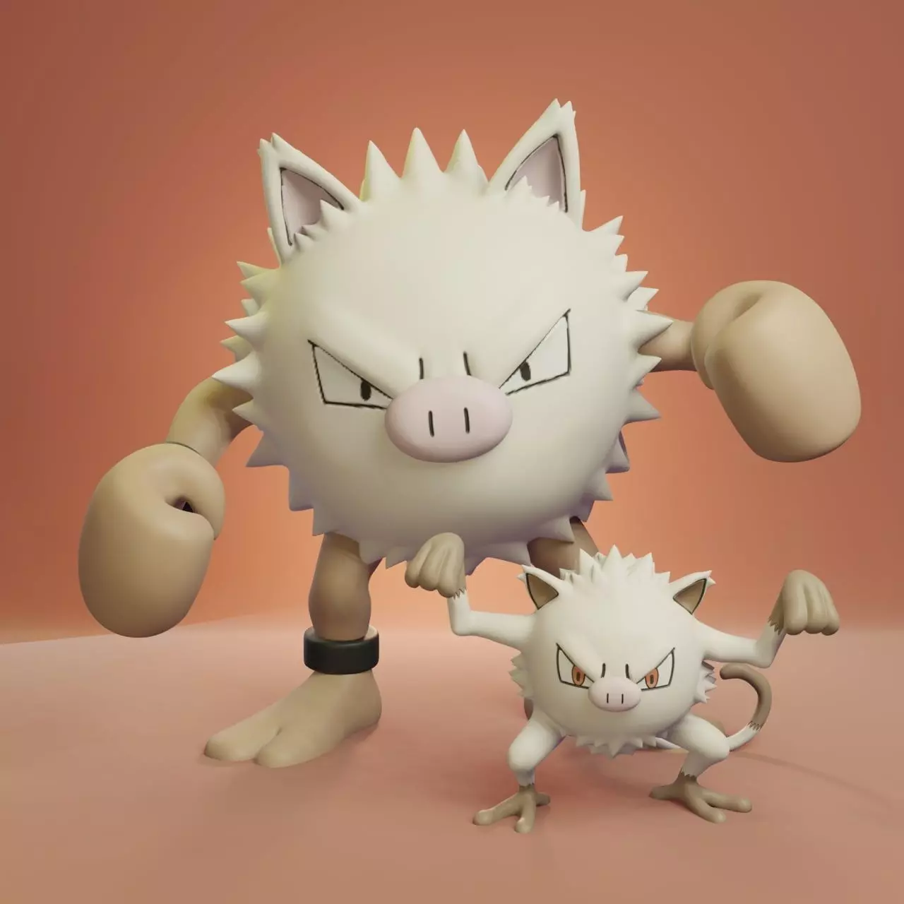 Pokemon - Mankey and Primeape with 2 poses each 3D print model_0