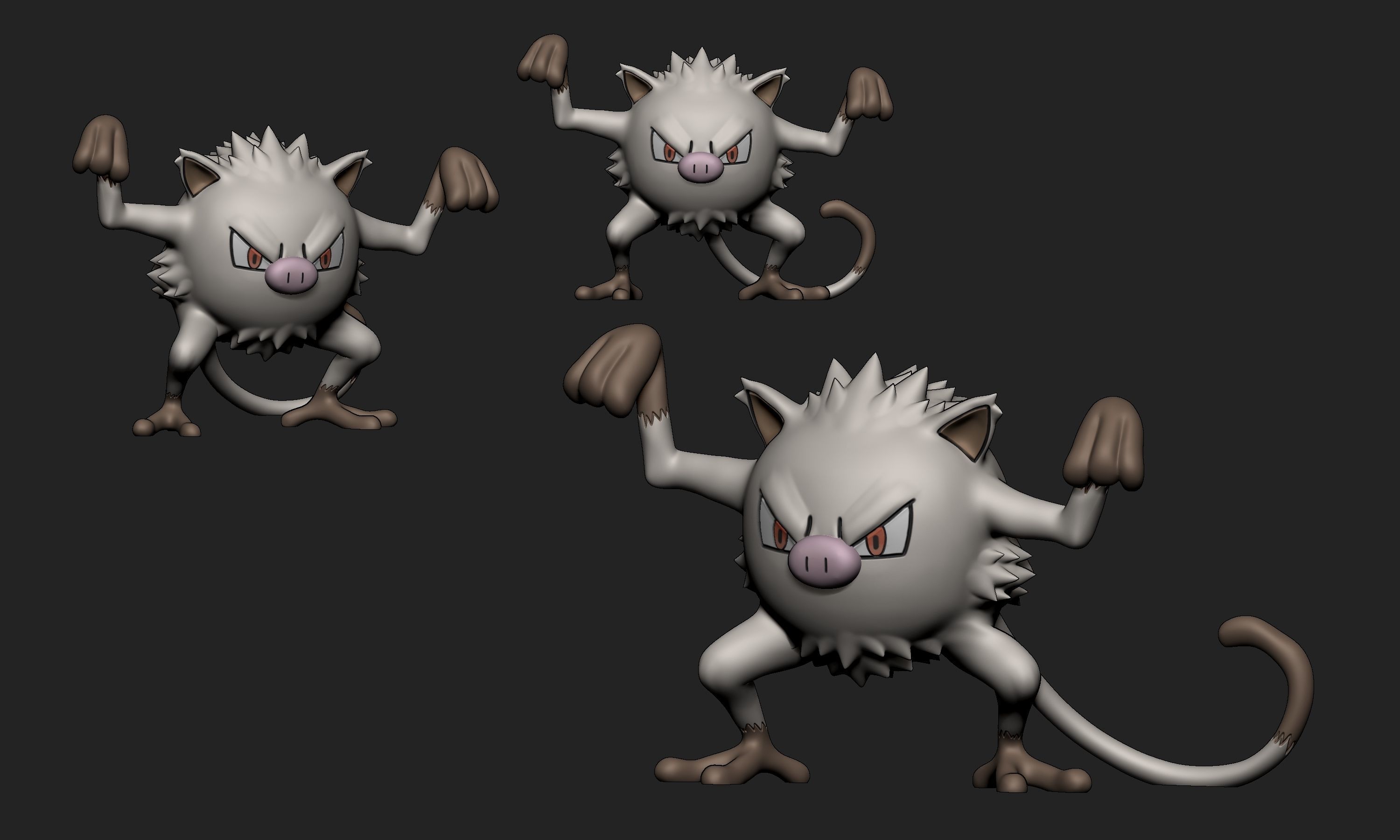 Pokemon - Mankey and Primeape with 2 poses each 3D print model_3