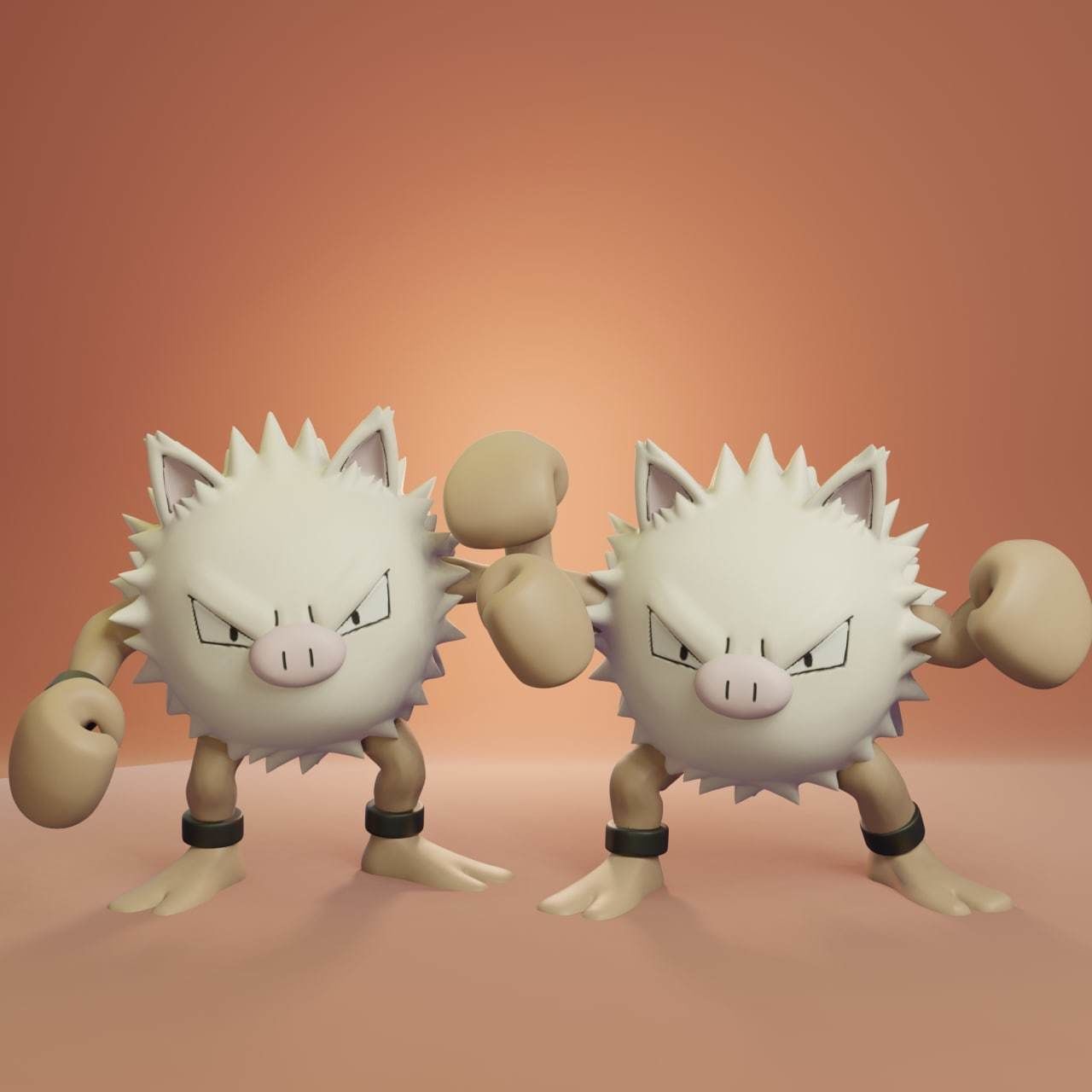 Pokemon - Mankey and Primeape with 2 poses each 3D print model_11