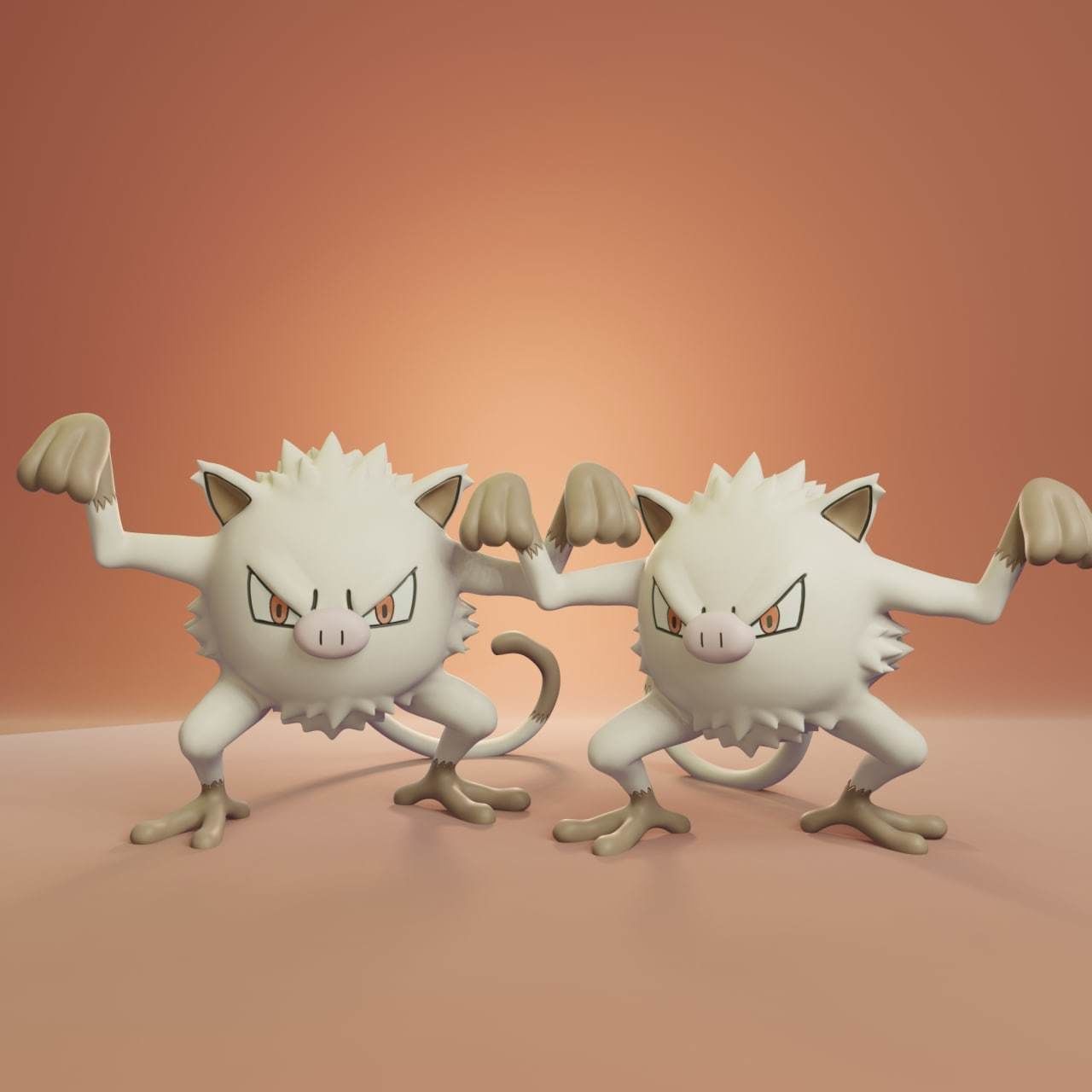 Pokemon - Mankey and Primeape with 2 poses each 3D print model_1