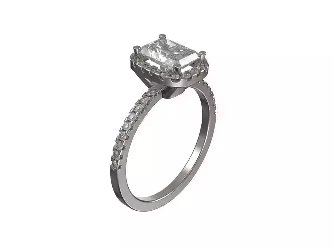 Engagement halo ring with radiant diamonds