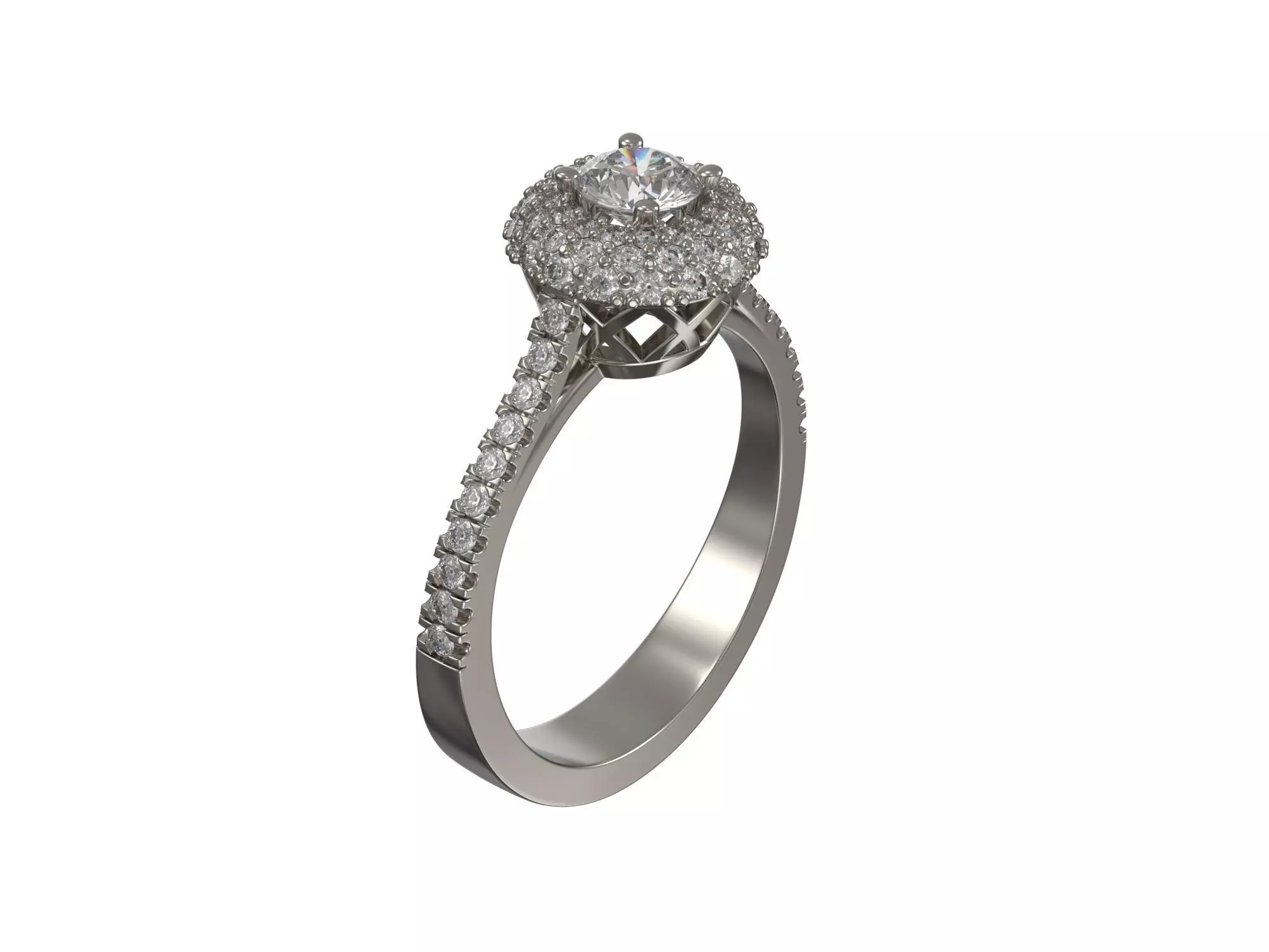 Diamond Halo Engagement Ring 3D Model STL 3DM 3D print model