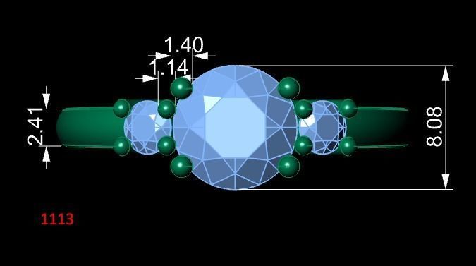 Engagement ring with round diamonds 3D print model_3