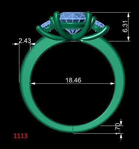 Engagement ring with round diamonds 3D print model_1