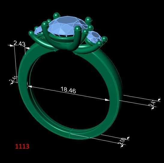Engagement ring with round diamonds 3D print model_2