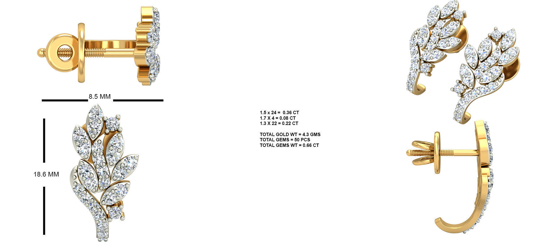 Stylish Flower Earrings with Diamonds 3D print model_5