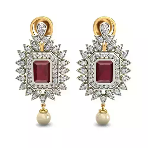 Bezel Set Emerald Diamond Earrings with Diamonds 3D print model