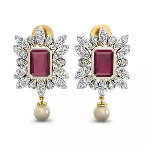 Bezel Set Emerald Diamond Earrings with Diamonds 3D print model
